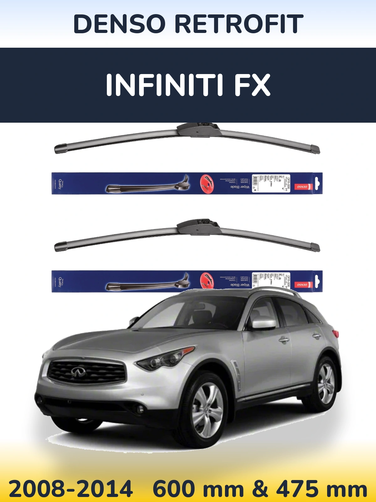 Front wiper blade set Denso Retrofit 600 & 475 mm for Infiniti FX 2008-2014