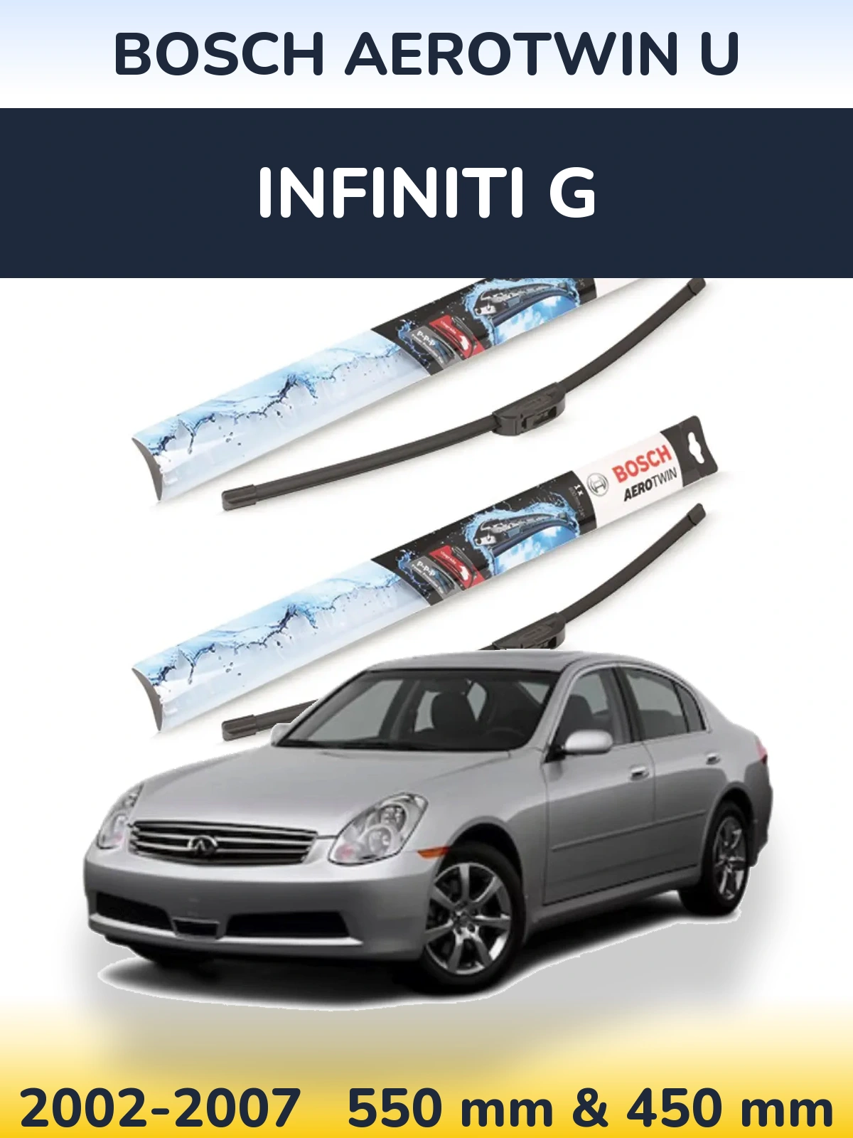Komplet przednich wycieraczek BOSCH AeroTwin U 550 & 450 mm do Infiniti G 2002-2007