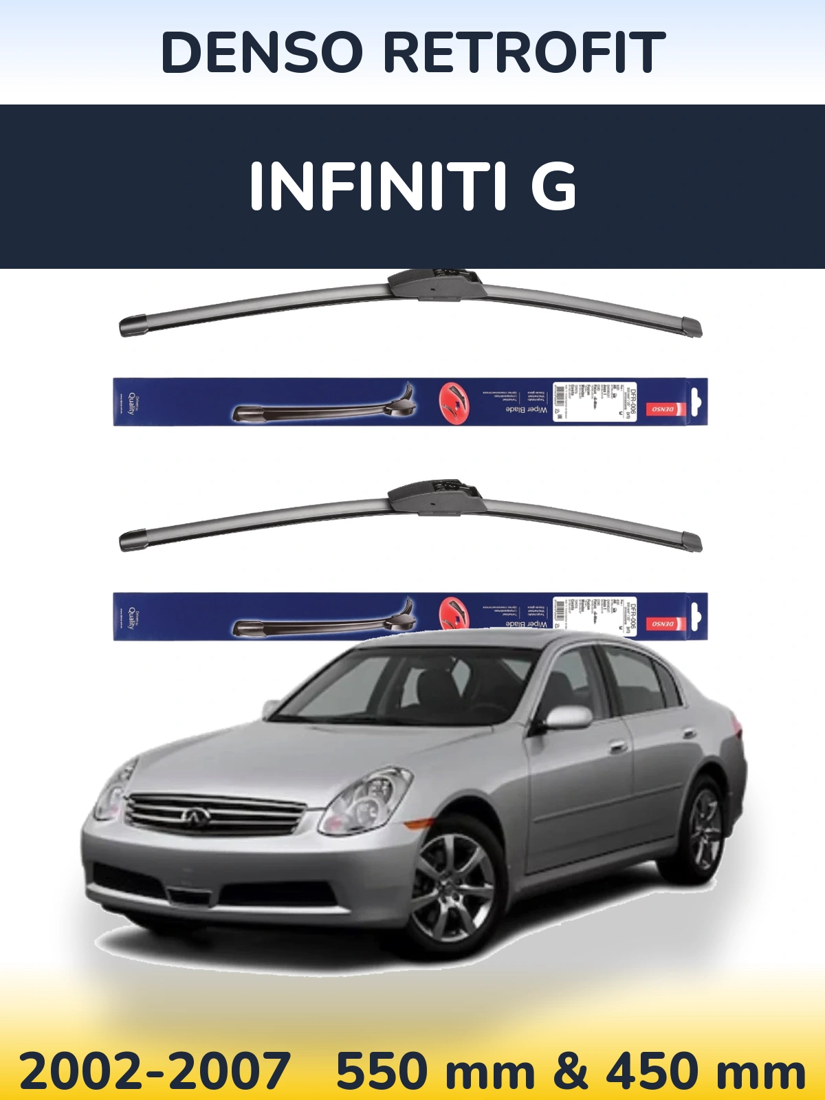 Komplet przednich wycieraczek Denso Retrofit 550 & 450 mm do Infiniti G 2002-2007