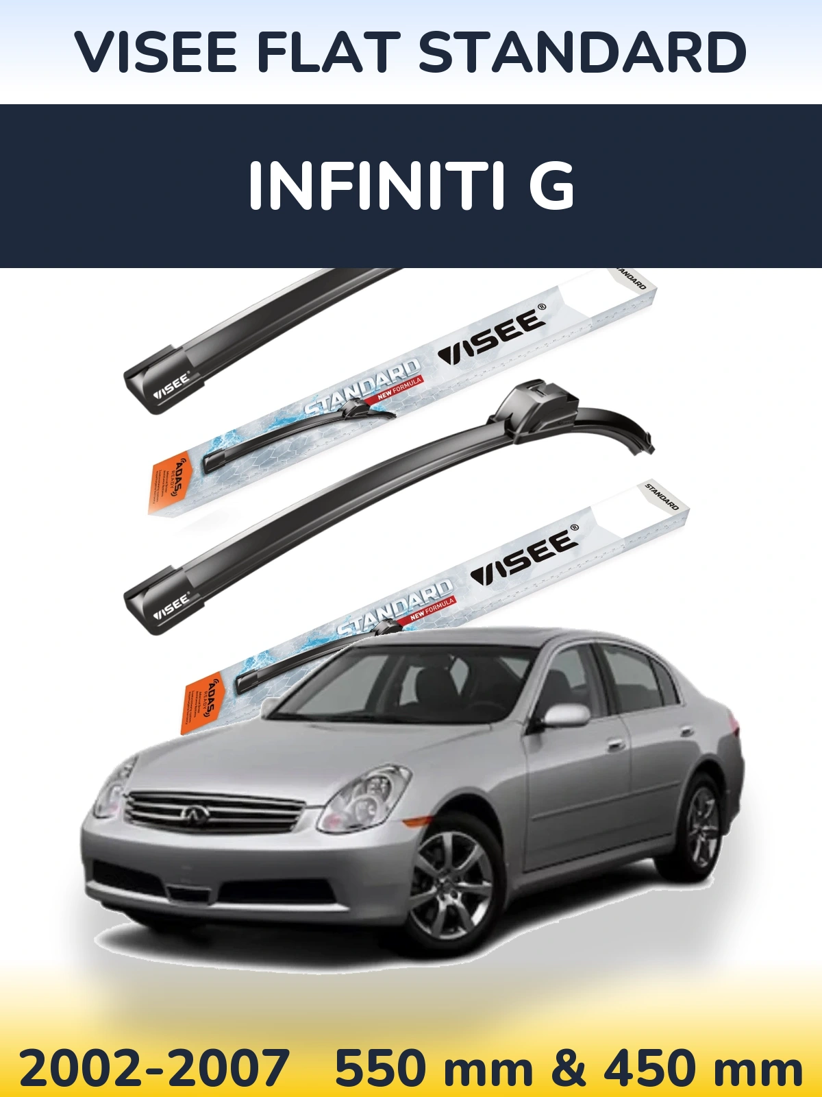 Комплект передних дворников VISEE FLAT STANDARD 550 & 450 мм для Infiniti G 2002-2007