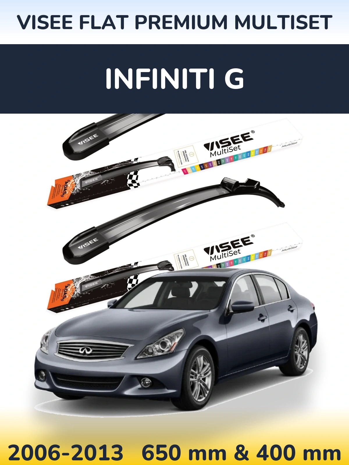 Front wiper blade set VISEE FLAT PREMIUM MultiSet 650 & 400 mm for Infiniti G 2006-2013