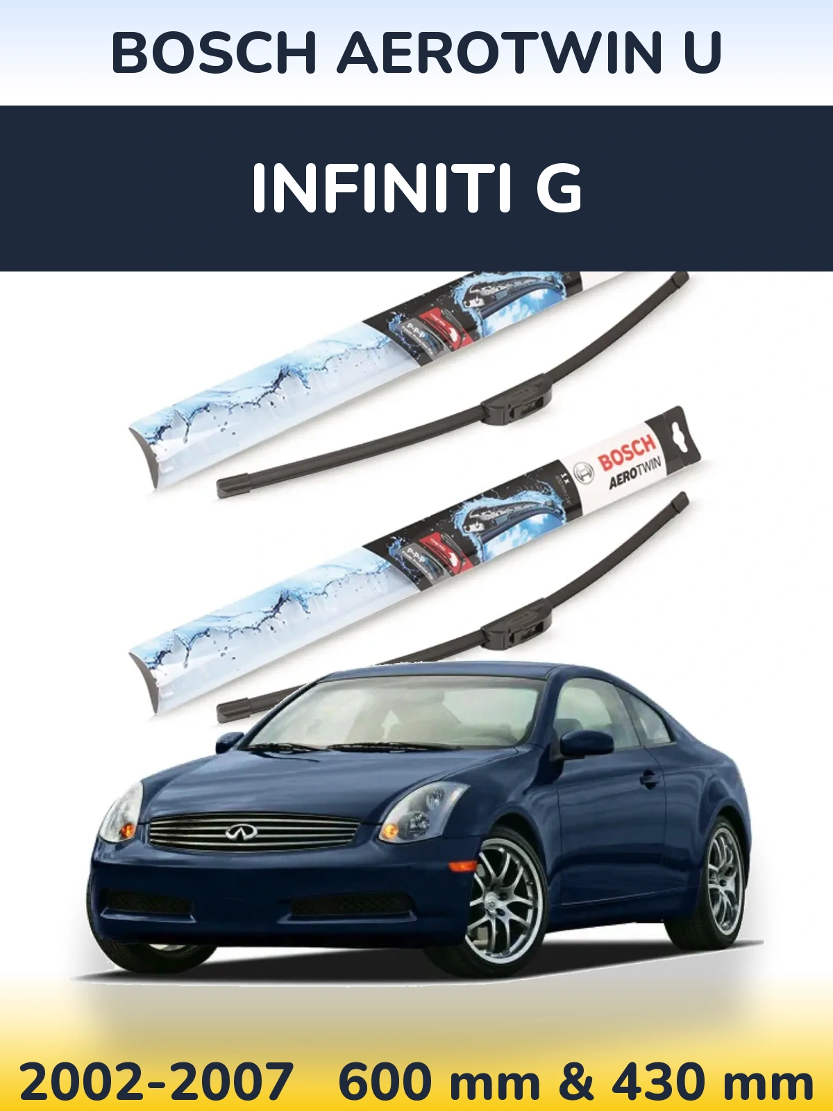 Комплект передних дворников BOSCH AeroTwin U 600 & 430 мм для Infiniti G 2002-2007