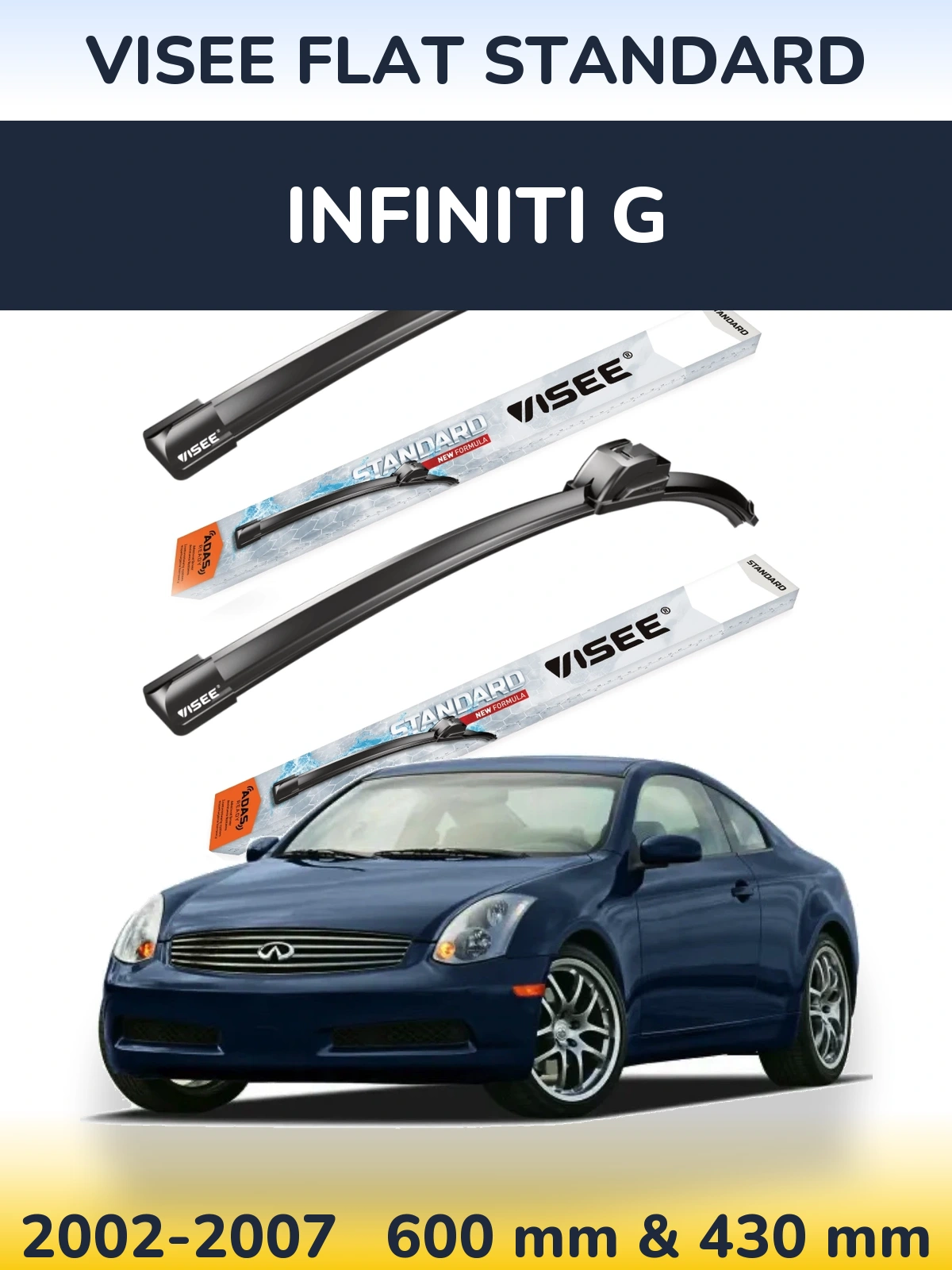 Комплект передних дворников VISEE FLAT STANDARD 600 & 430 мм для Infiniti G 2002-2007