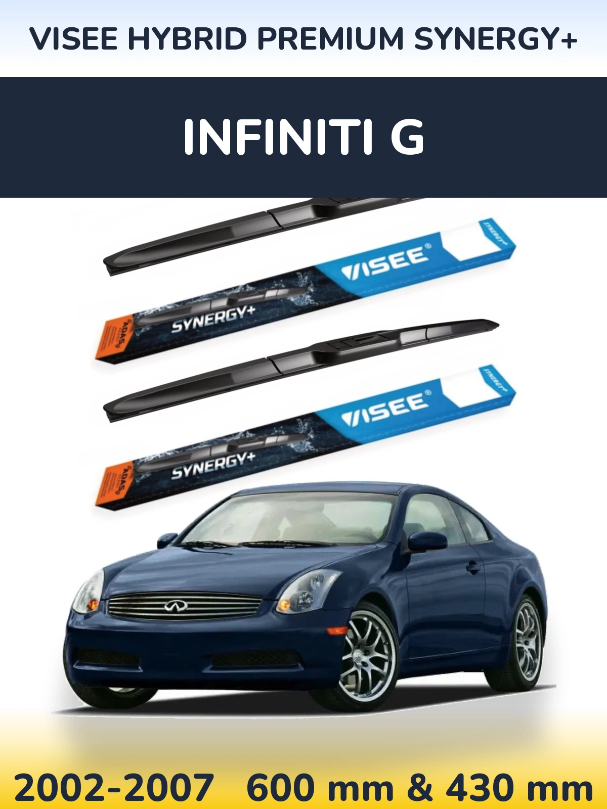 Комплект передних дворников VISEE HYBRID PREMIUM SYNERGY+ 600 & 430 мм для Infiniti G 2002-2007