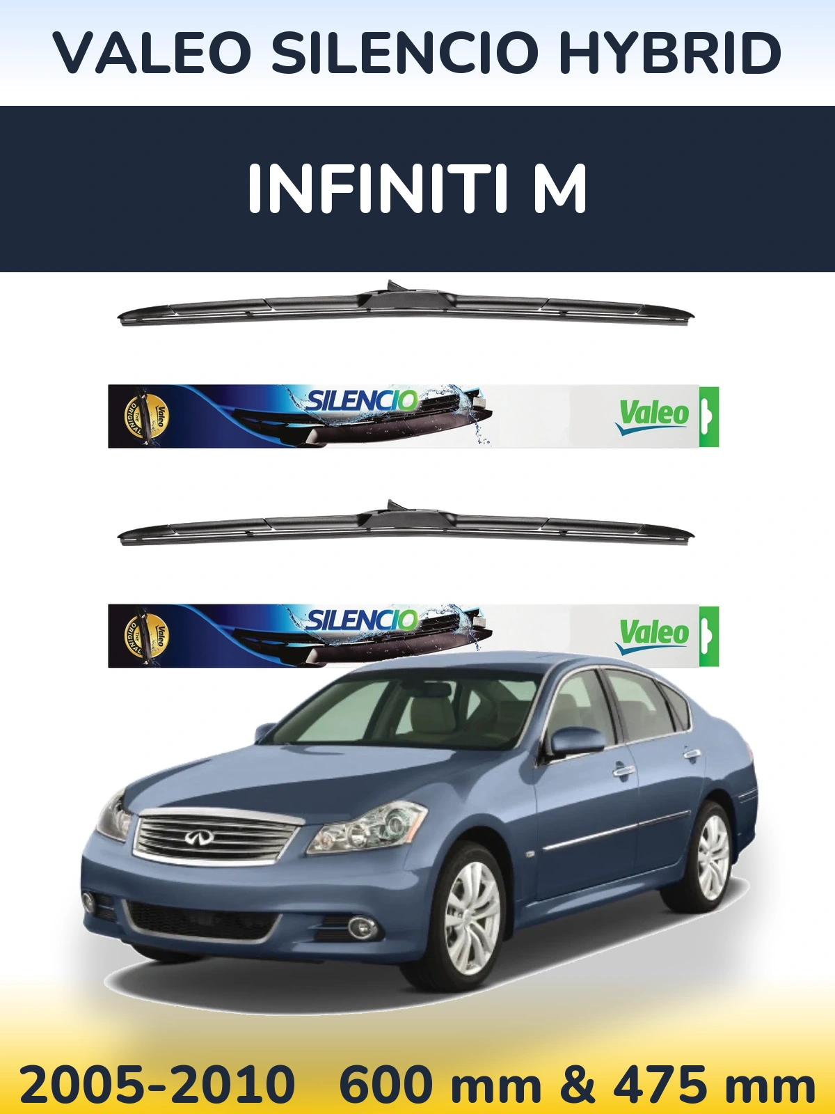 Komplet przednich wycieraczek Valeo Silencio Hybrid 600 & 475 mm do Infiniti M 2005-2010