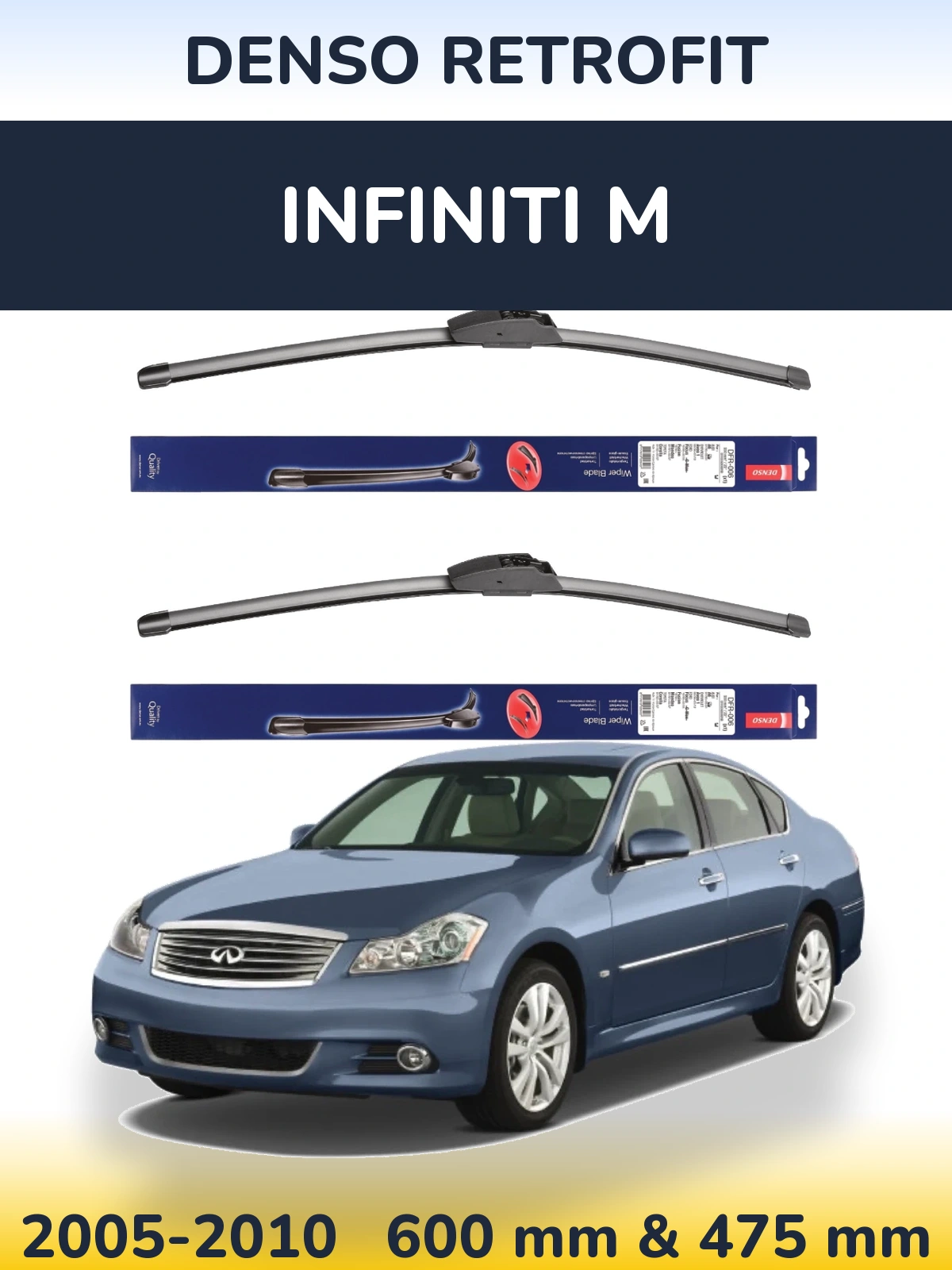 Front wiper blade set Denso Retrofit 600 & 475 mm for Infiniti M 2005-2010
