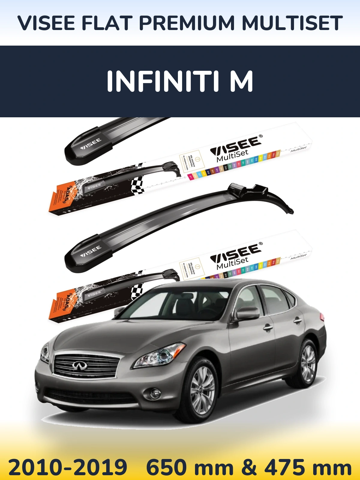 Front wiper blade set VISEE FLAT PREMIUM MultiSet 650 & 475 mm for Infiniti M 2010-2019