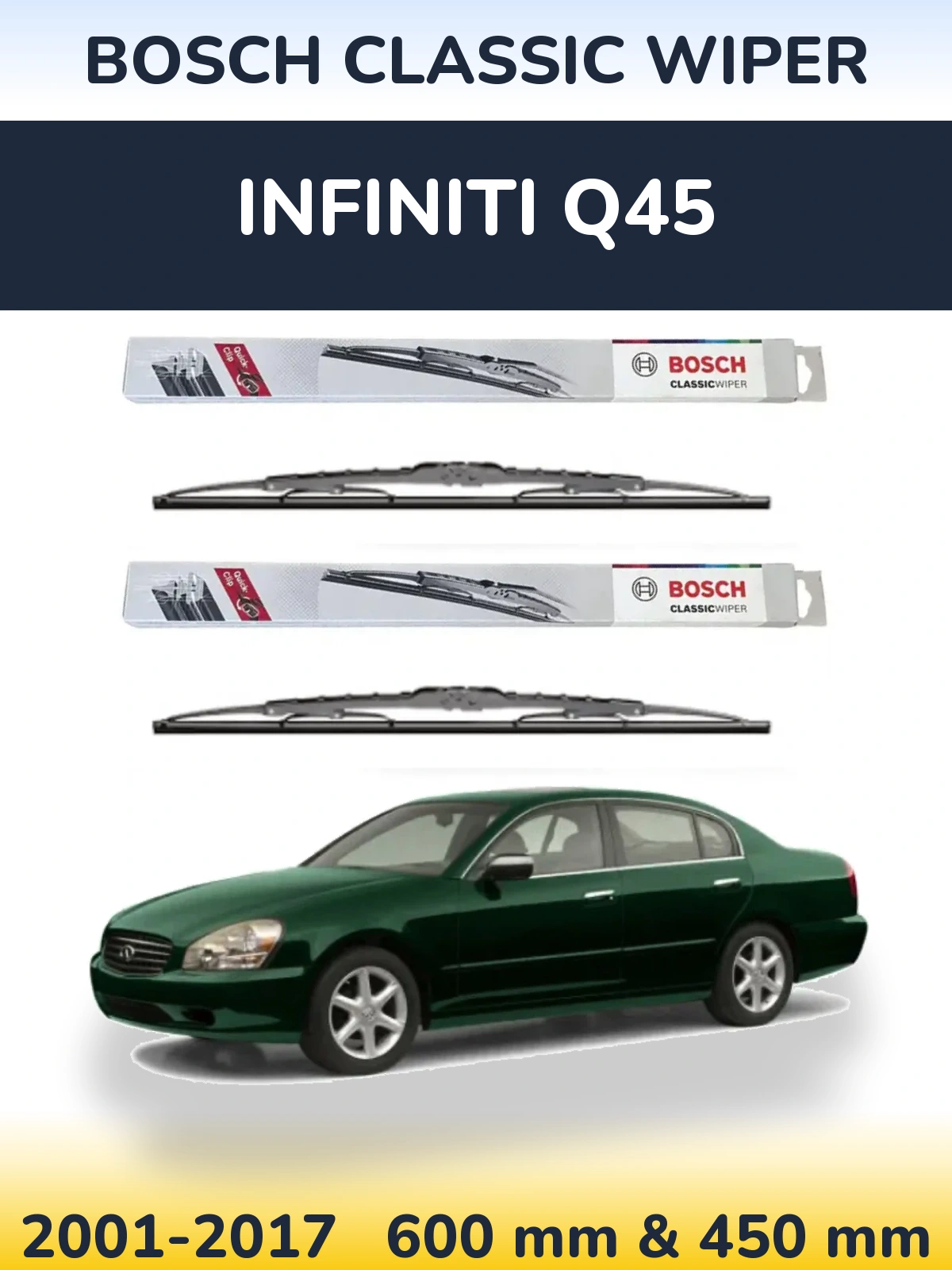 Комплект передних дворников BOSCH Classic Wiper 600 & 450 мм для Infiniti Q45 2001-2017