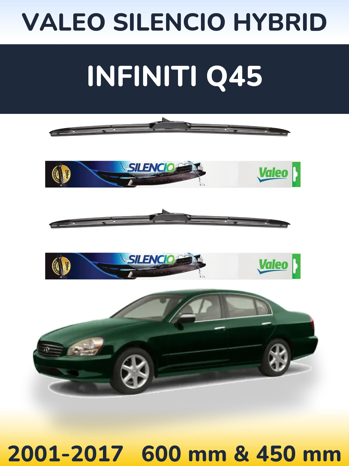 Komplet przednich wycieraczek Valeo Silencio Hybrid 600 & 450 mm do Infiniti Q45 2001-2017