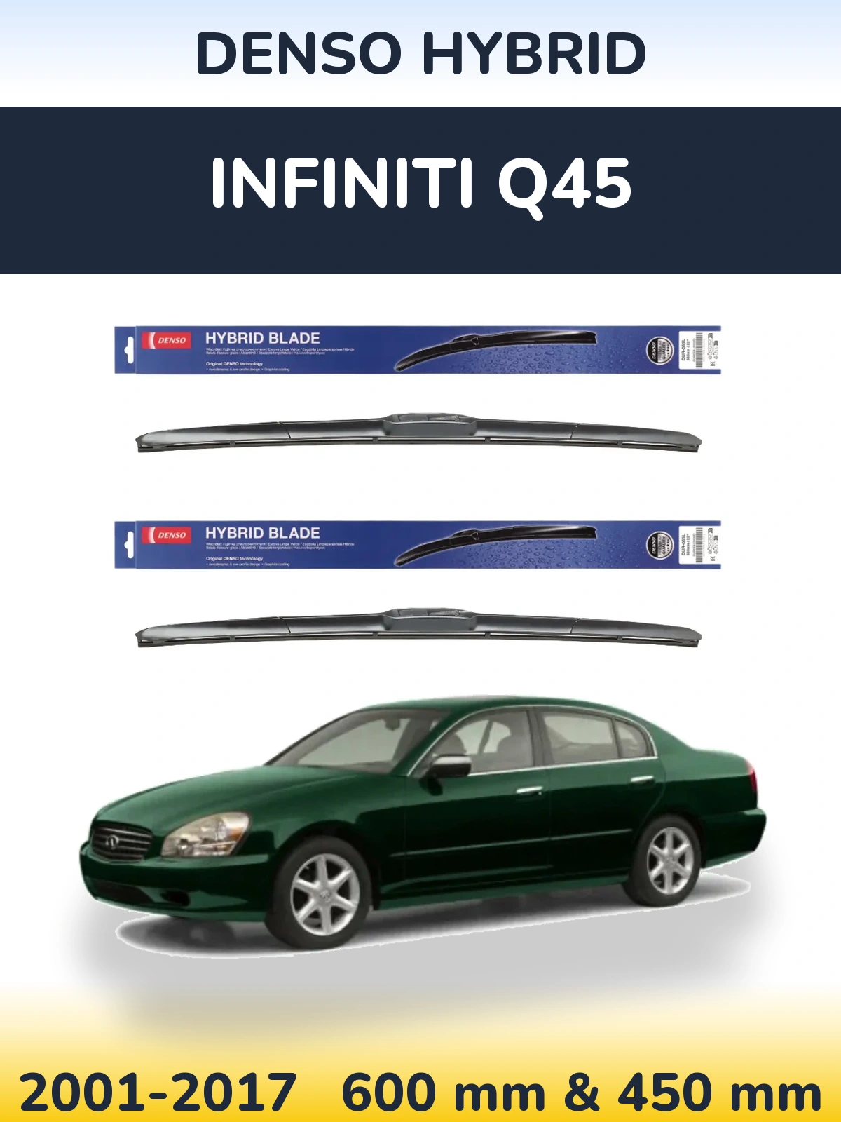Komplet przednich wycieraczek Denso Hybrid 600 & 450 mm do Infiniti Q45 2001-2017