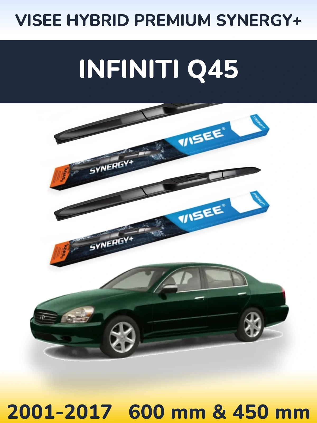 Комплект передних дворников VISEE HYBRID PREMIUM SYNERGY+ 600 & 450 мм для Infiniti Q45 2001-2017