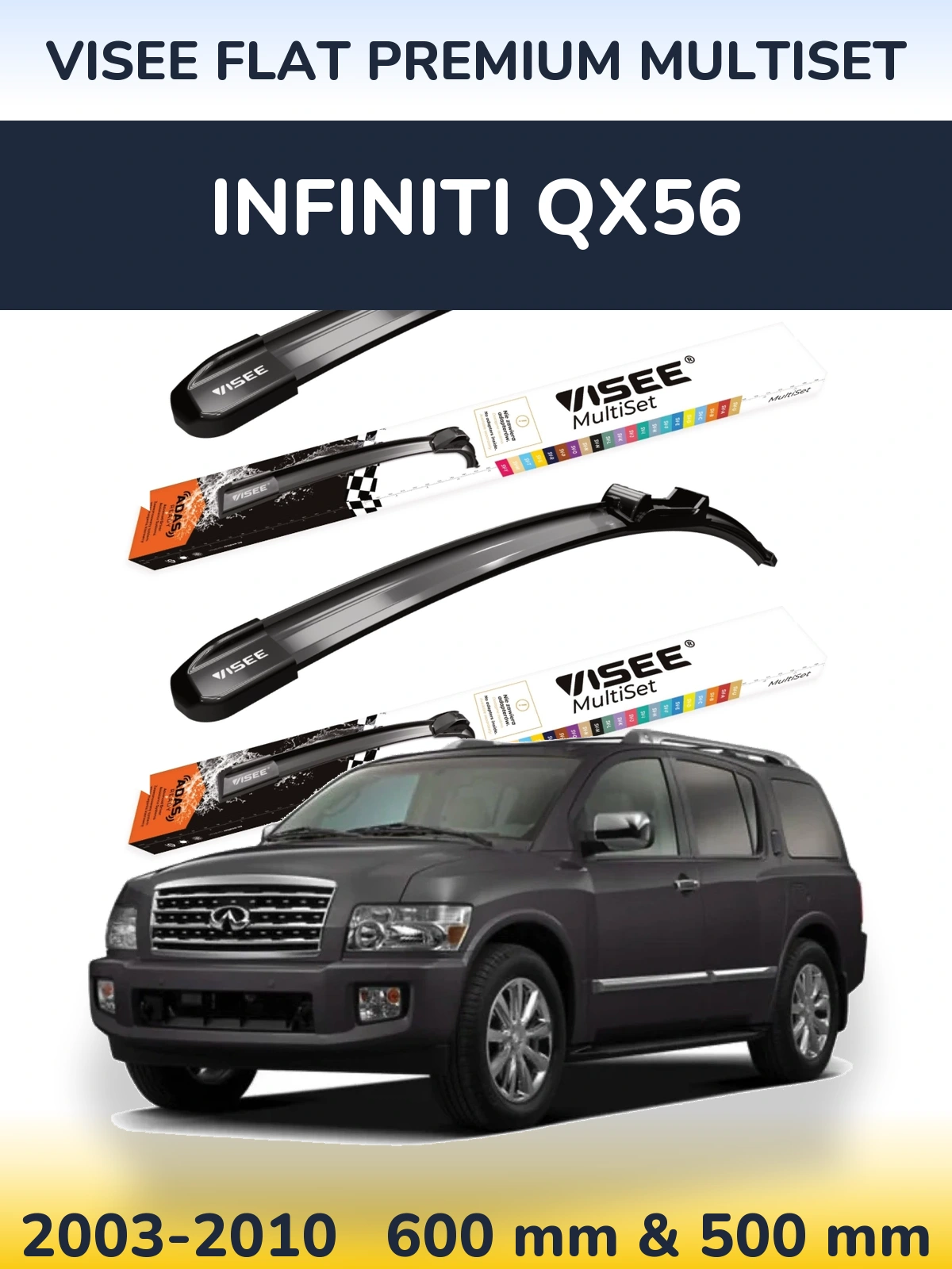 Komplet przednich wycieraczek VISEE FLAT PREMIUM MultiSet 600 & 500 mm do Infiniti QX56 2003-2010