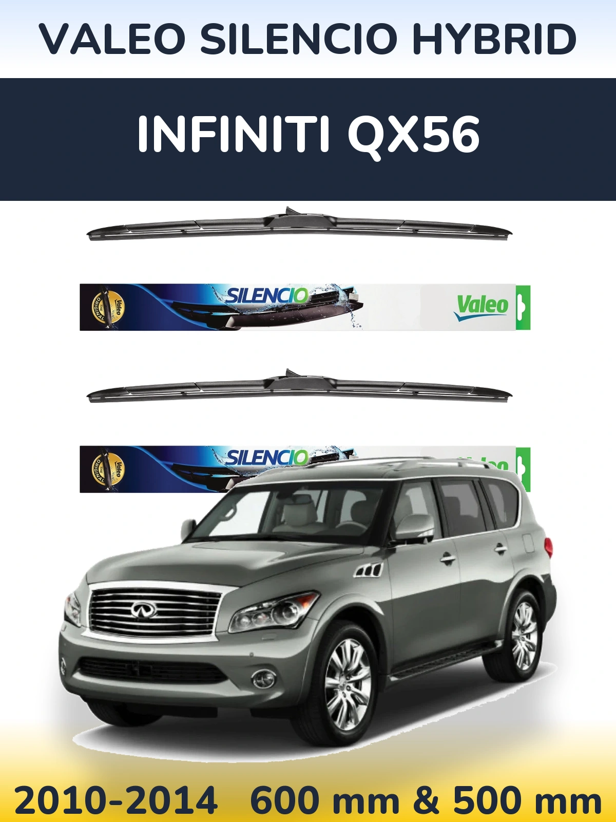 Комплект передних дворников Valeo Silencio Hybrid 600 & 500 мм для Infiniti QX56 2010-2014