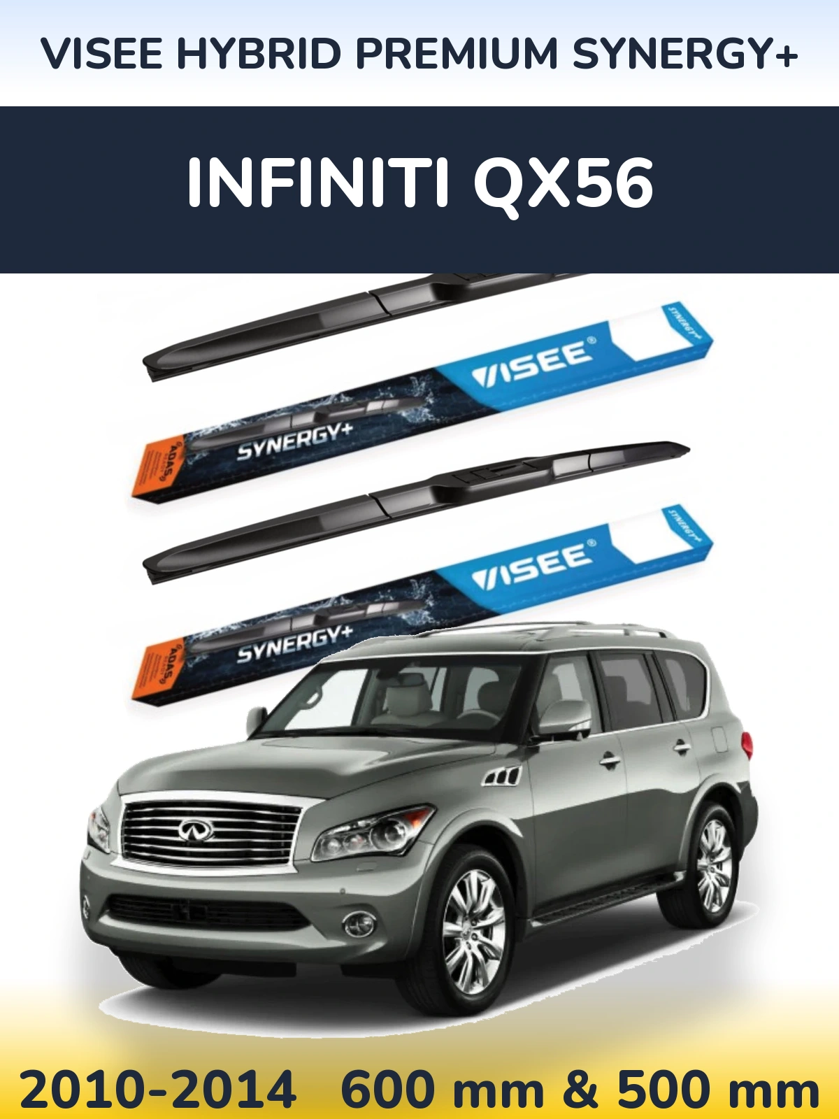 Комплект передних дворников VISEE HYBRID PREMIUM SYNERGY+ 600 & 500 мм для Infiniti QX56 2010-2014