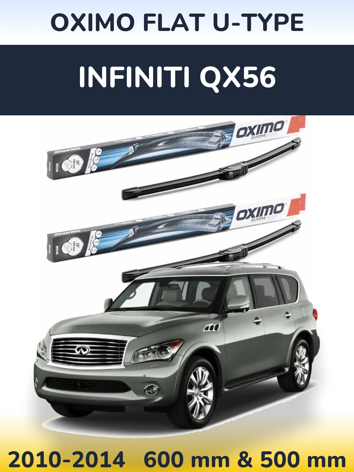 Комплект передних дворников Oximo Flat U-type 600 & 500 мм для Infiniti QX56 2010-2014