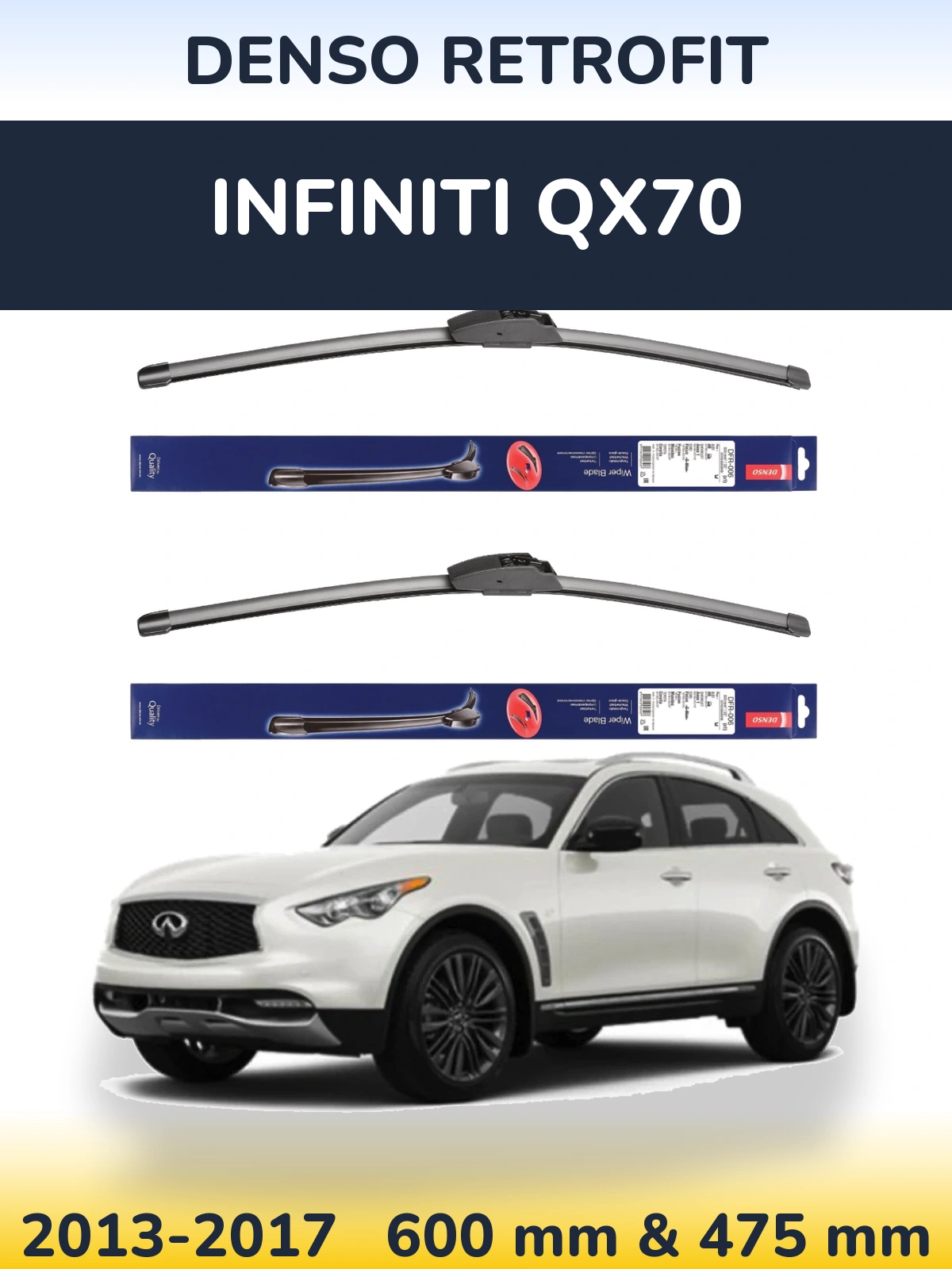 Комплект передних дворников Denso Retrofit 600 & 475 мм для Infiniti QX70 2013-2017