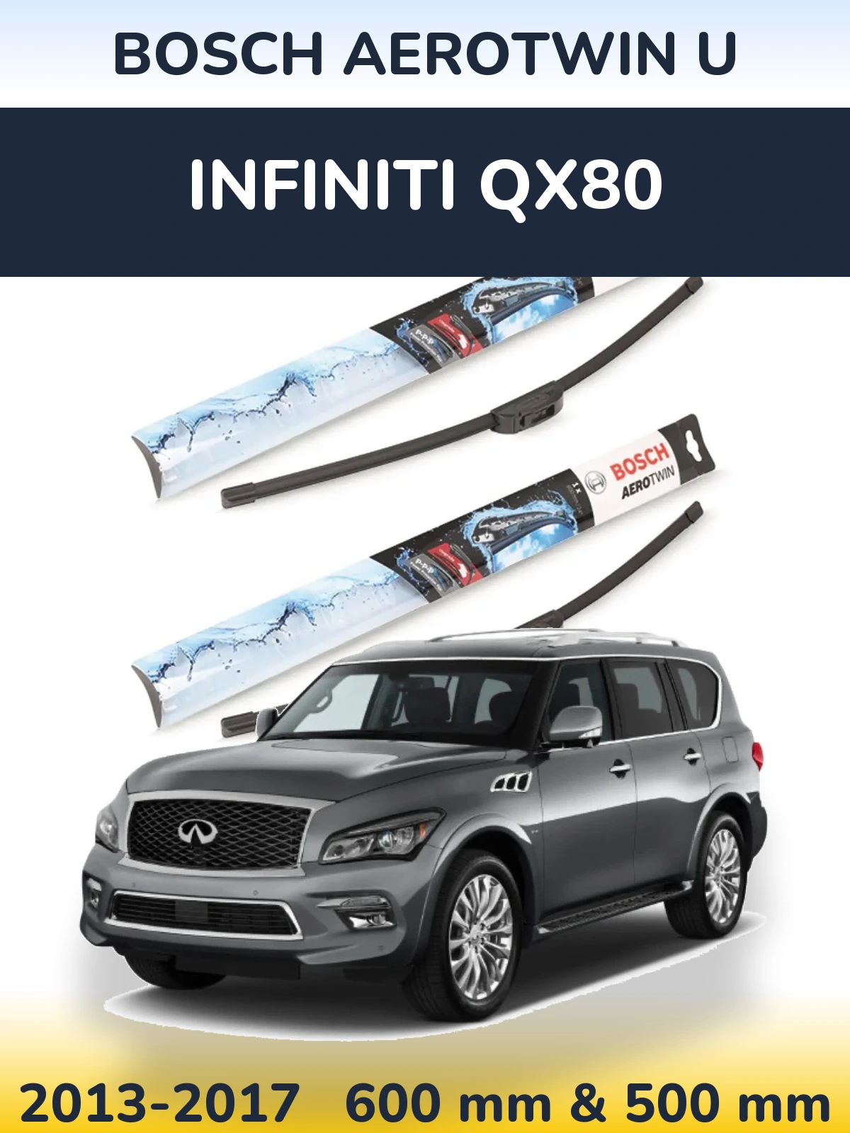 Komplet przednich wycieraczek BOSCH AeroTwin U 600 & 500 mm do Infiniti QX80 2013-2017