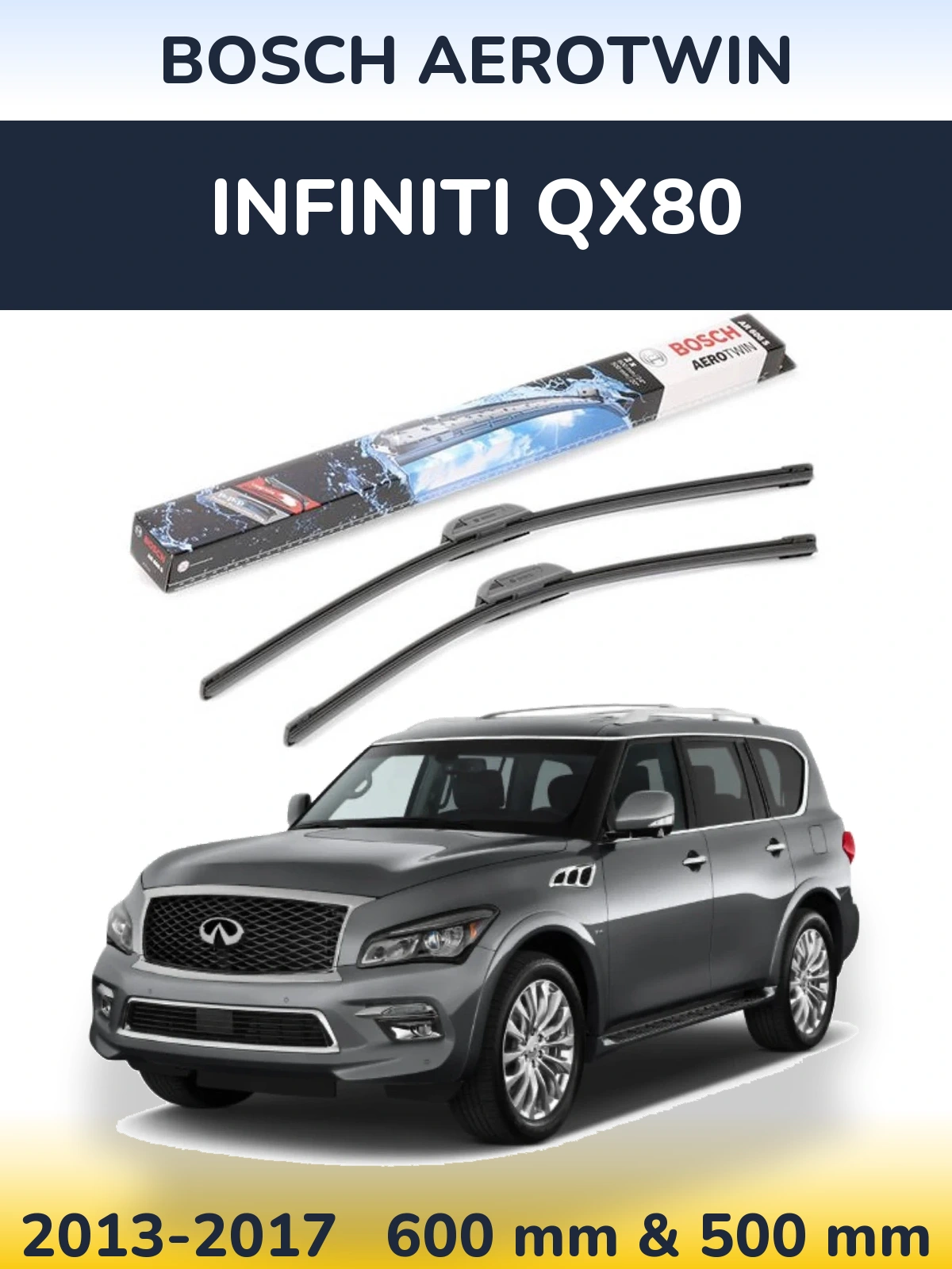 Комплект передних дворников BOSCH AeroTwin 600 & 500 мм для Infiniti QX80 2013-2017