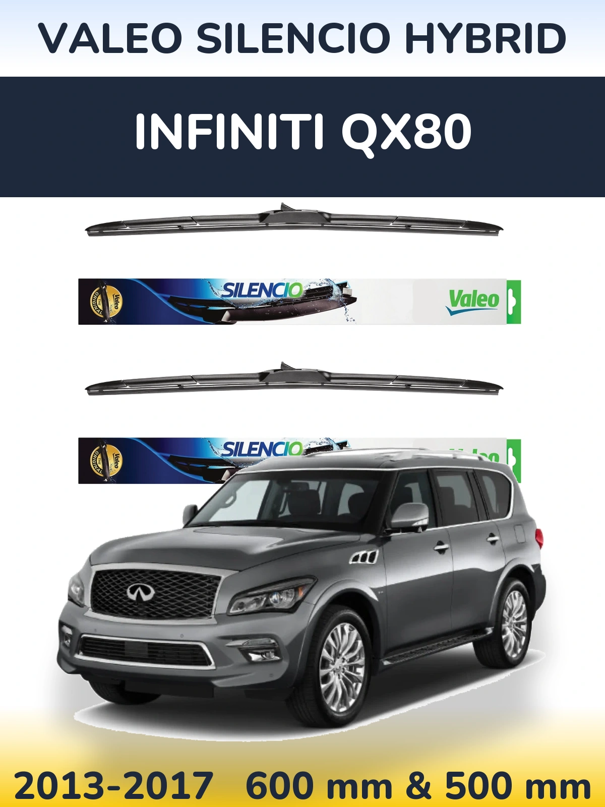 Комплект передніх щіток Valeo Silencio Hybrid 600 & 500 мм для Infiniti QX80 2013-2017