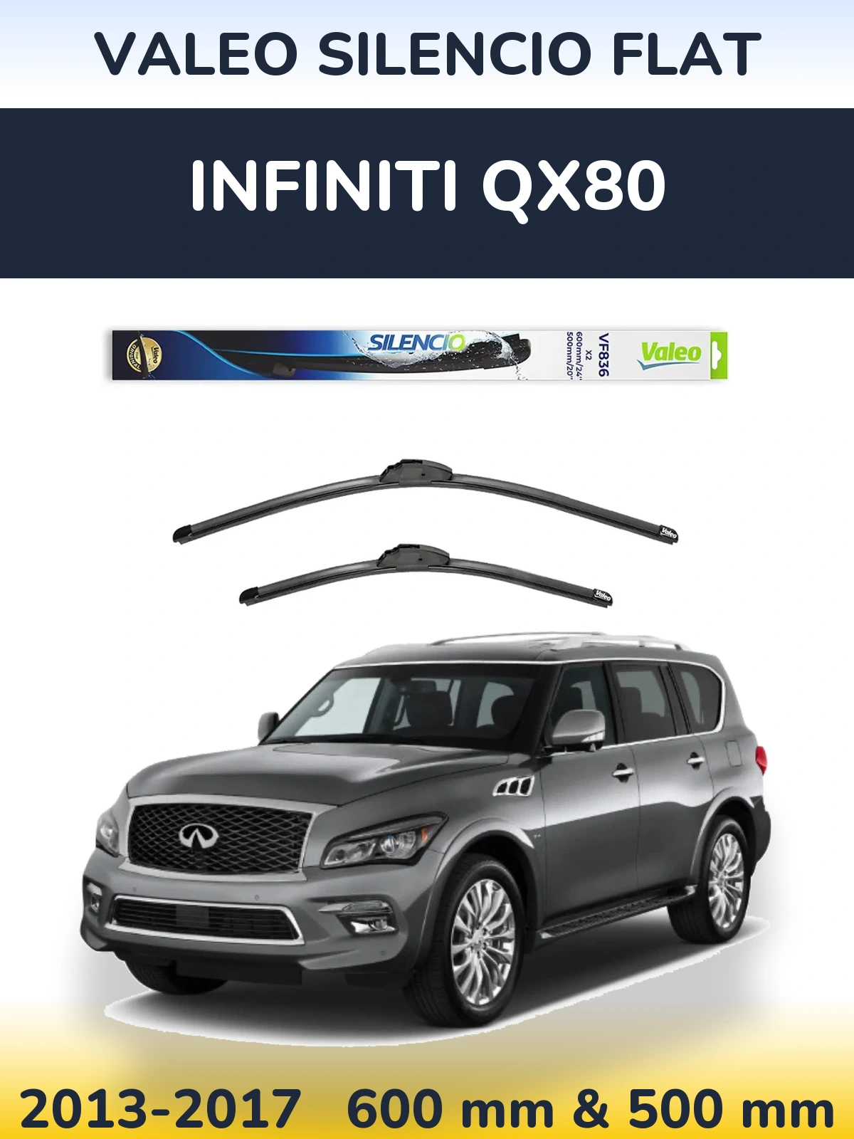 Komplet przednich wycieraczek Valeo Silencio Flat 600 & 500 mm do Infiniti QX80 2013-2017