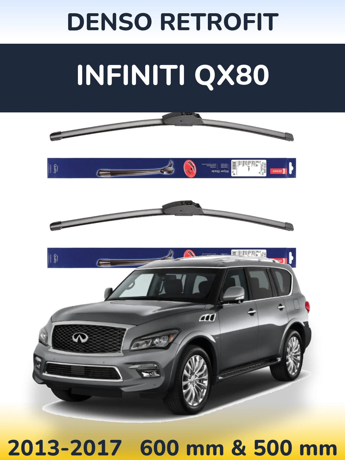 Komplet przednich wycieraczek Denso Retrofit 600 & 500 mm do Infiniti QX80 2013-2017