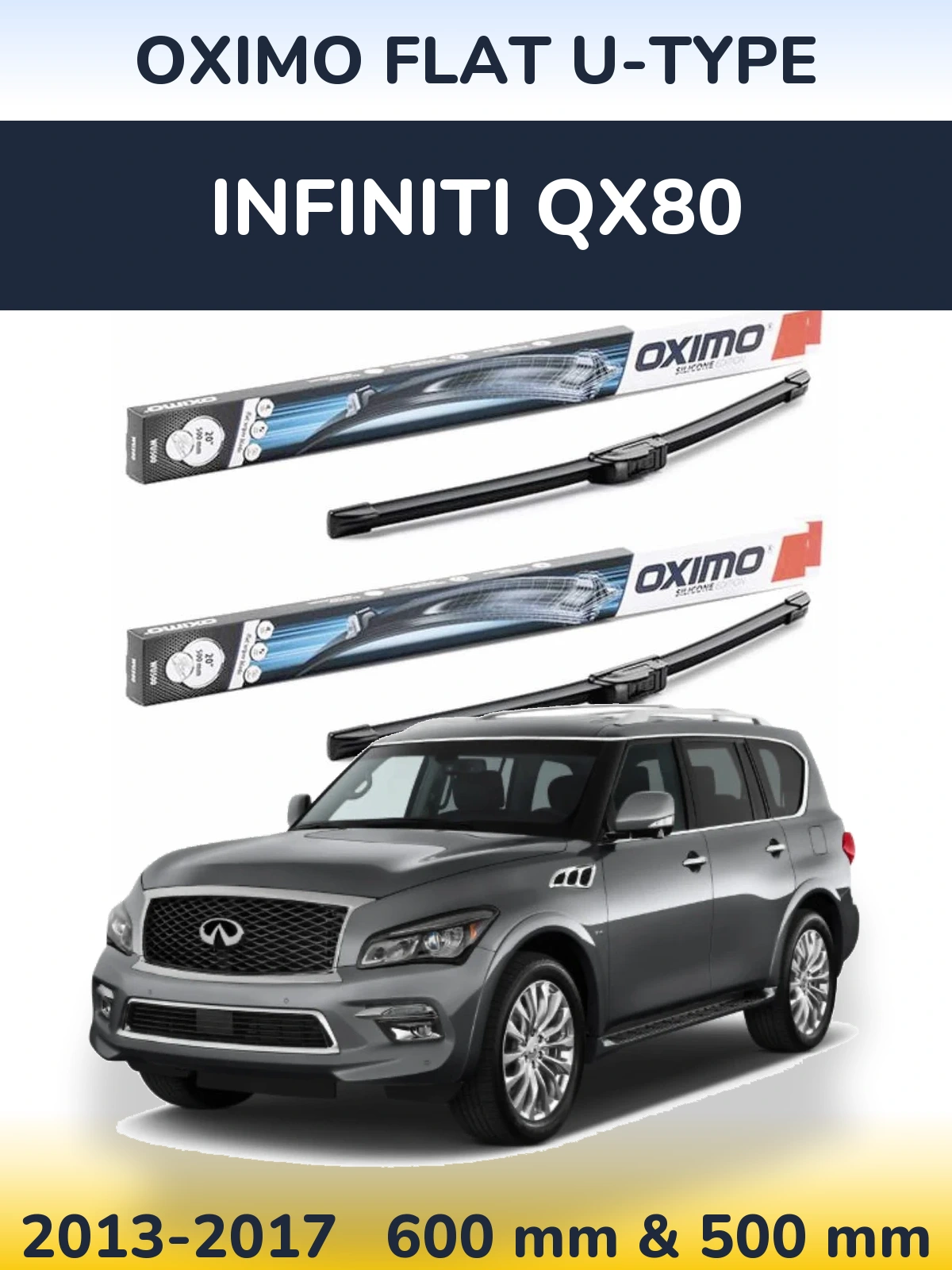 Komplet przednich wycieraczek Oximo Flat U-type 600 & 500 mm do Infiniti QX80 2013-2017