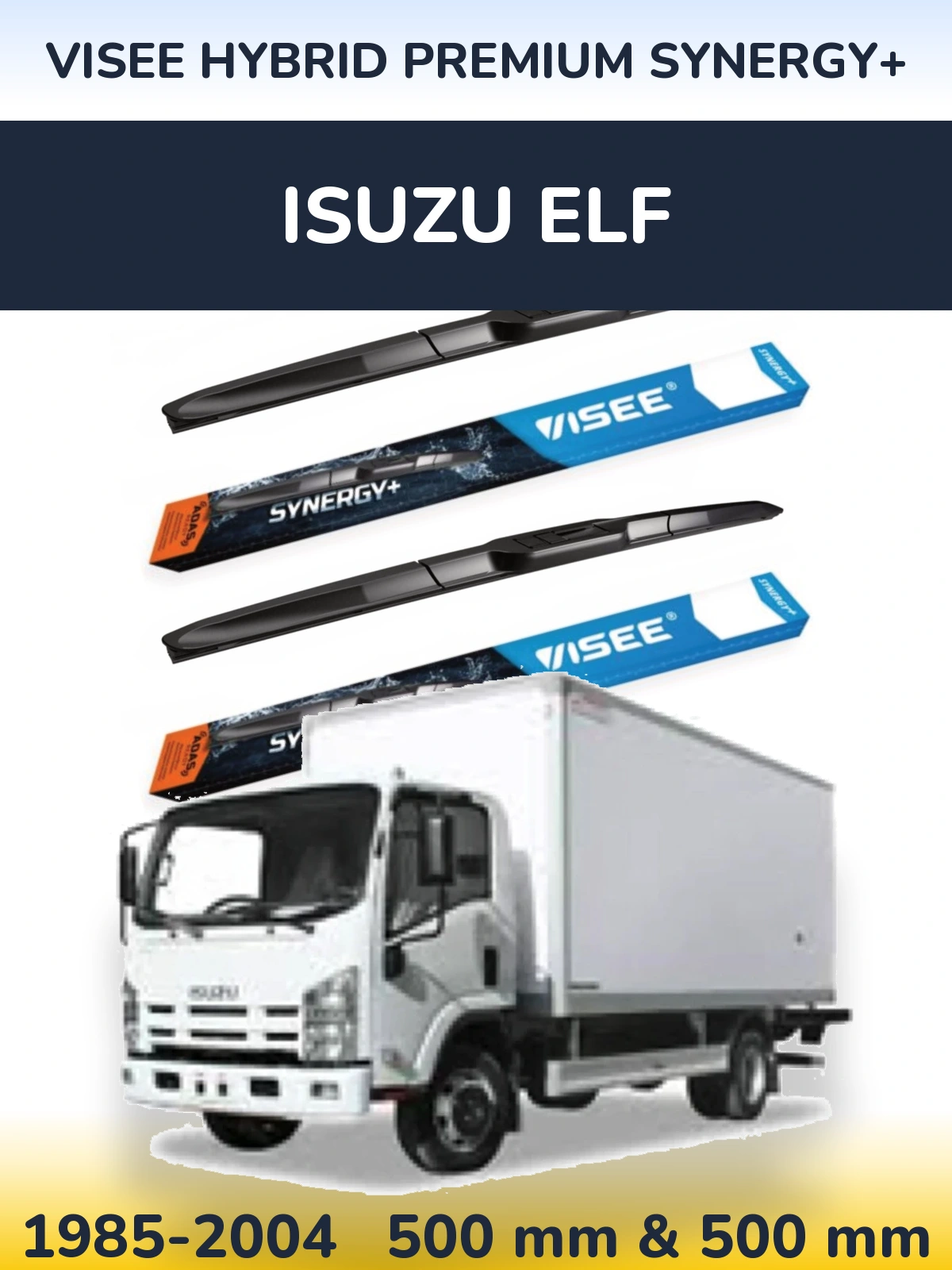 Front wiper blade set VISEE HYBRID PREMIUM SYNERGY+ 500 & 500 mm for Isuzu ELF 1985-2004