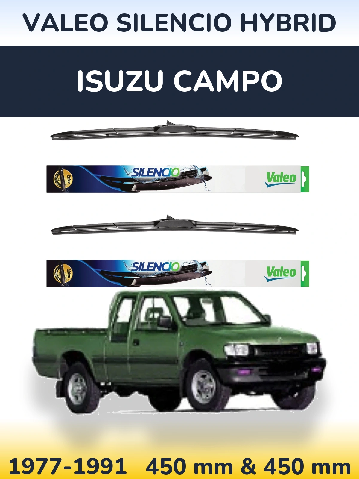 Komplet przednich wycieraczek Valeo Silencio Hybrid 450 & 450 mm do Isuzu Campo 1977-1991