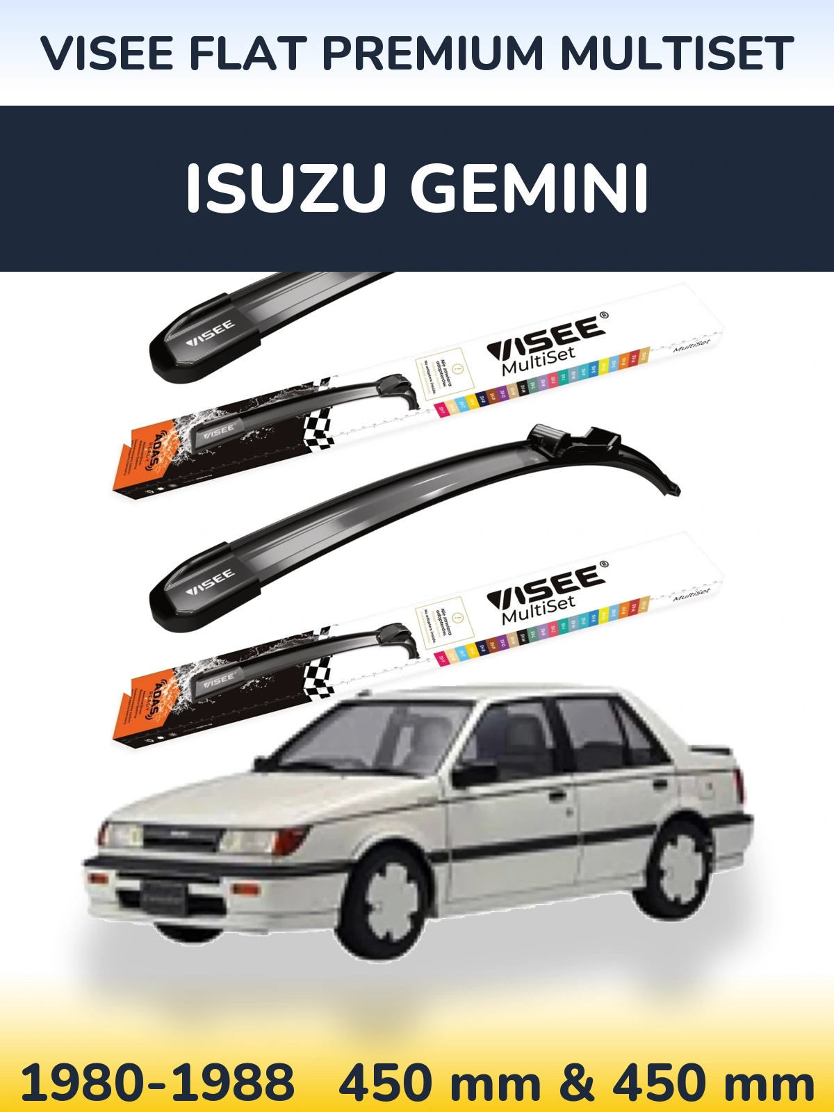 Komplet przednich wycieraczek VISEE FLAT PREMIUM MultiSet 450 & 450 mm do Isuzu Gemini 1980-1988