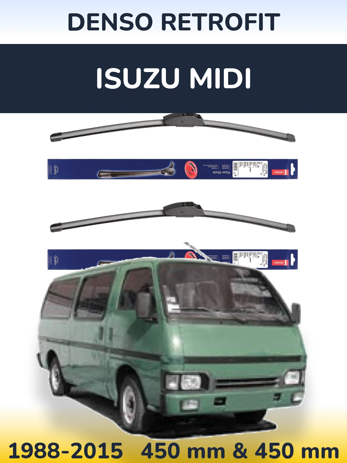 Komplet przednich wycieraczek Denso Retrofit 450 & 450 mm do Isuzu Midi 1988-2015
