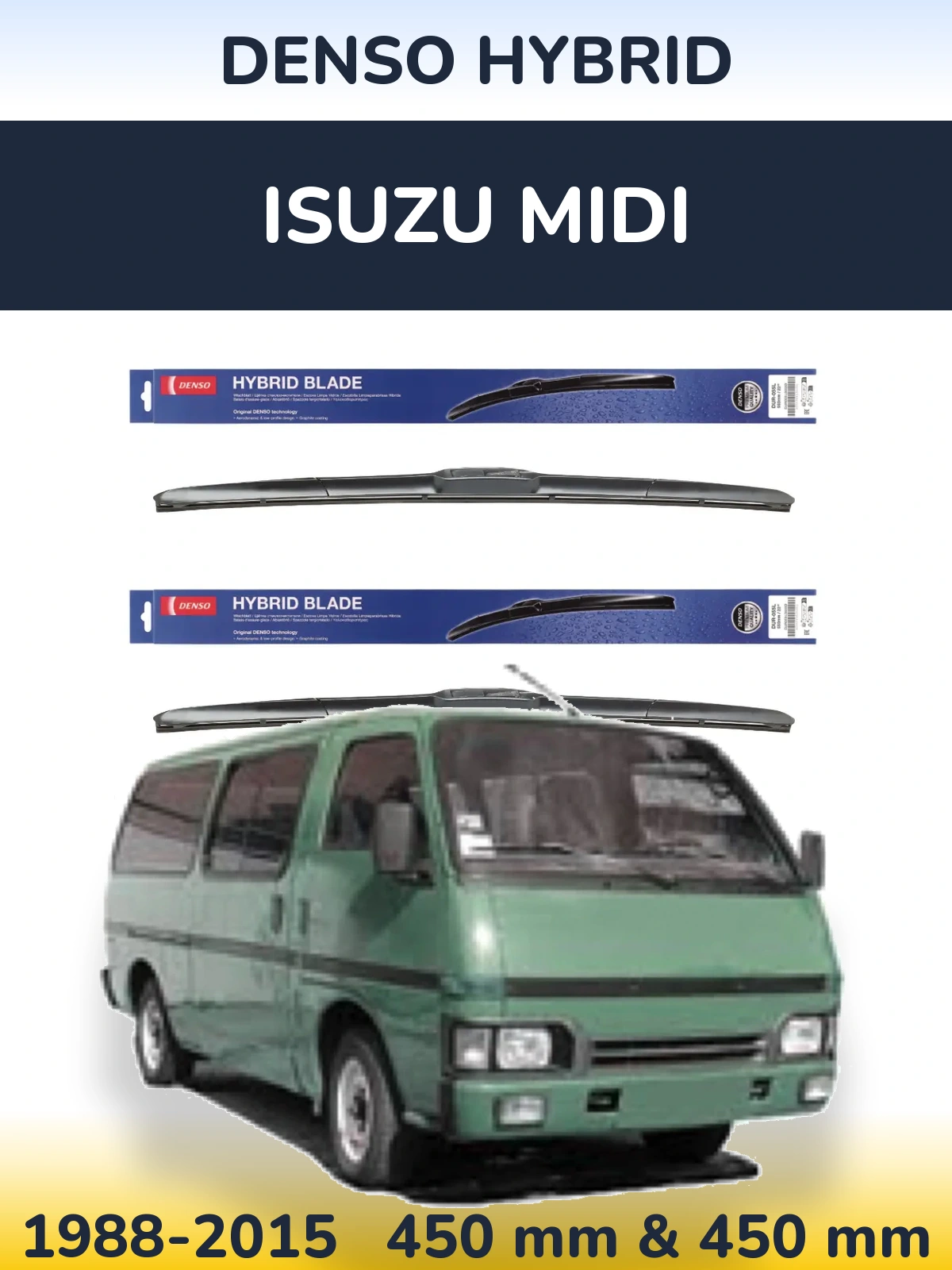 Komplet przednich wycieraczek Denso Hybrid 450 & 450 mm do Isuzu Midi 1988-2015