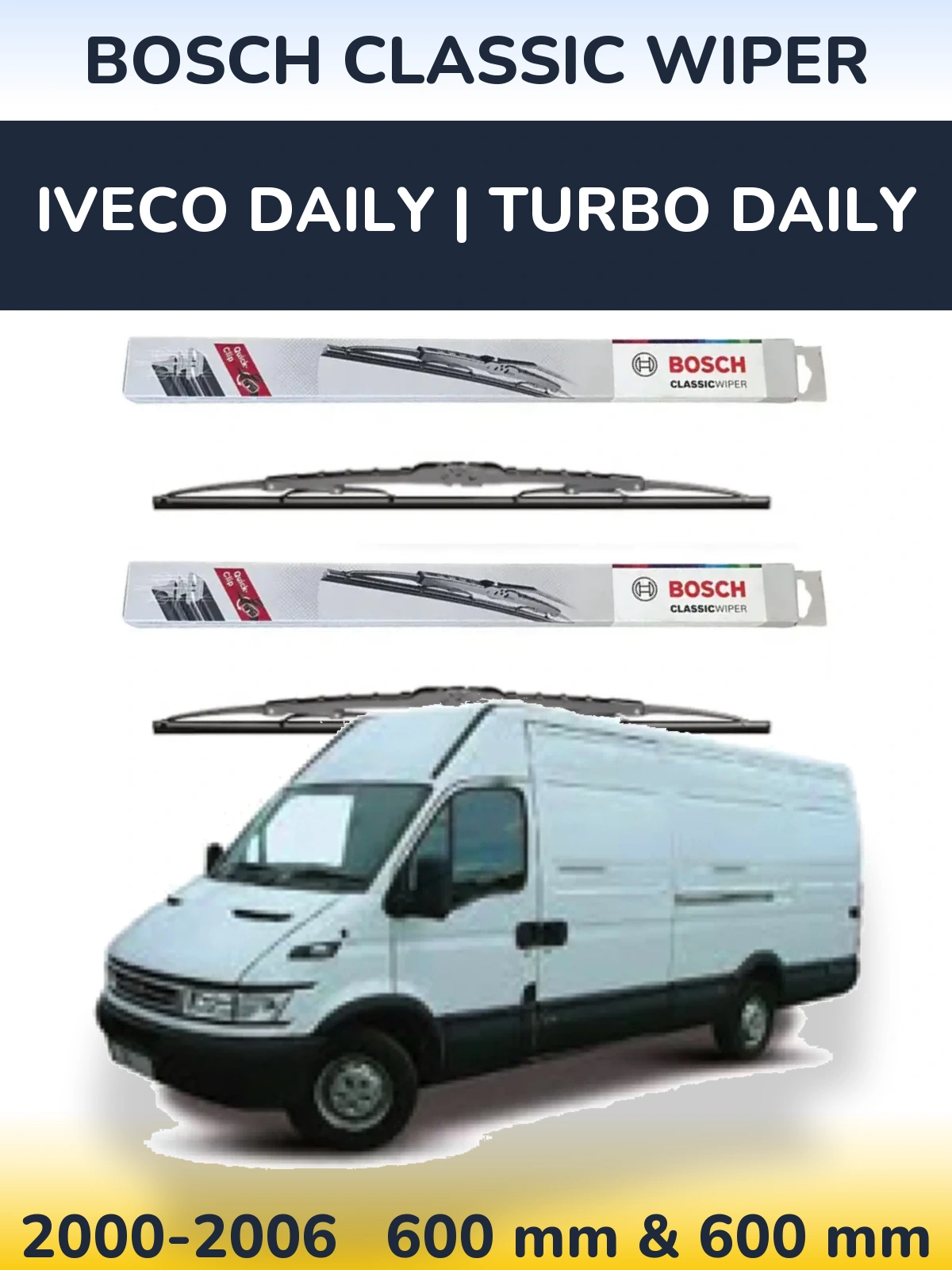 Komplet przednich wycieraczek BOSCH Classic Wiper 600 & 600 mm do Iveco Daily | Turbo Daily 2000-2006