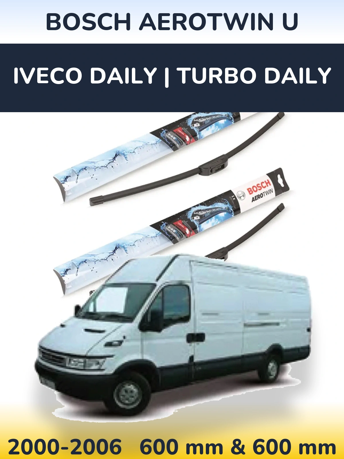 Komplet przednich wycieraczek BOSCH AeroTwin U 600 & 600 mm do Iveco Daily | Turbo Daily 2000-2006