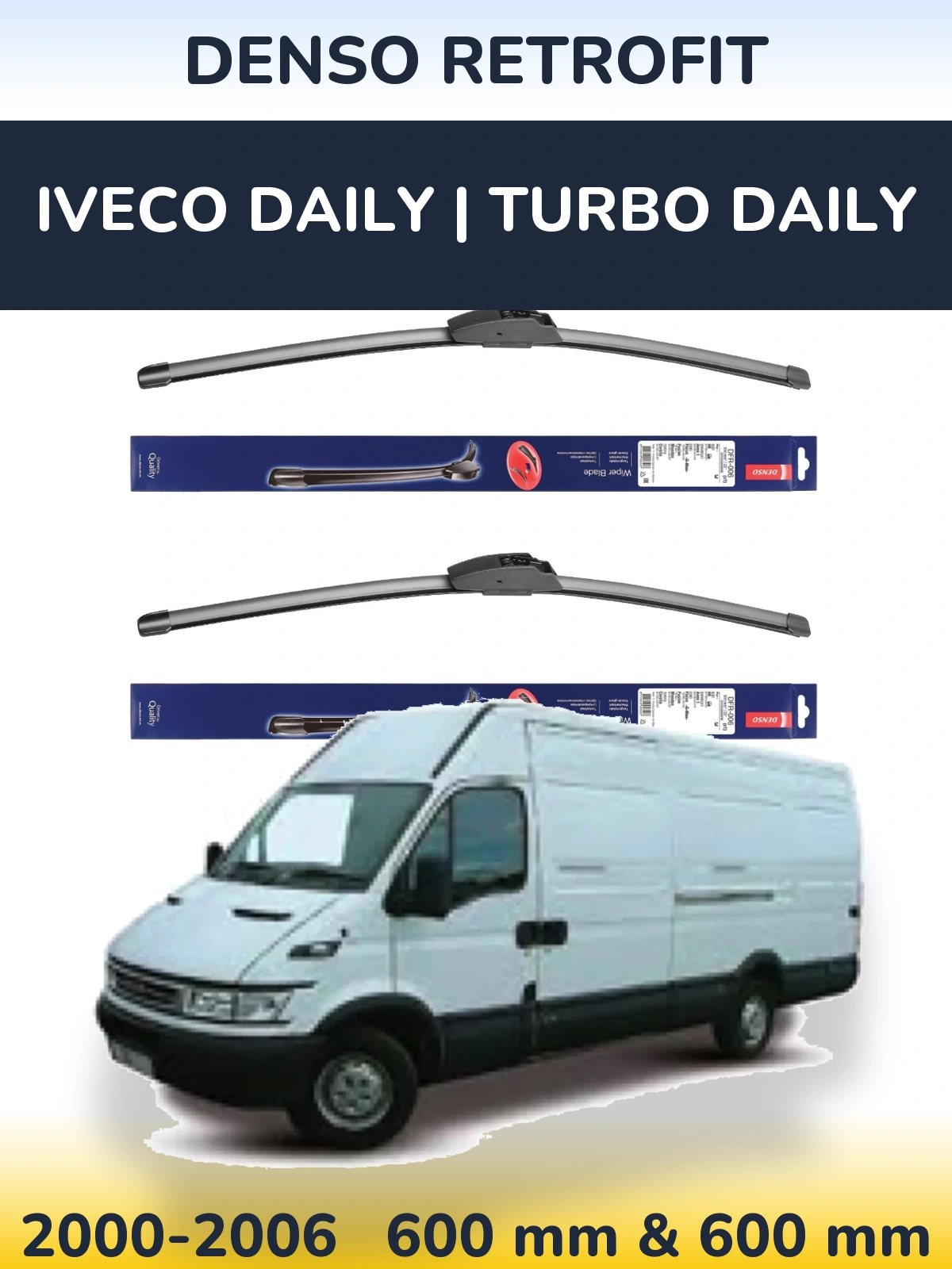 Komplet przednich wycieraczek Denso Retrofit 600 & 600 mm do Iveco Daily | Turbo Daily 2000-2006