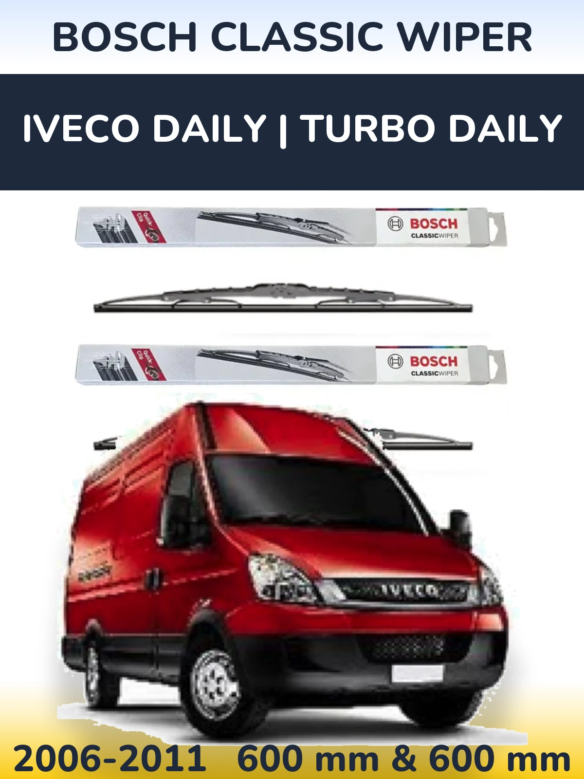 Комплект передних дворников BOSCH Classic Wiper 600 & 600 мм для Iveco Daily | Turbo Daily 2006-2011