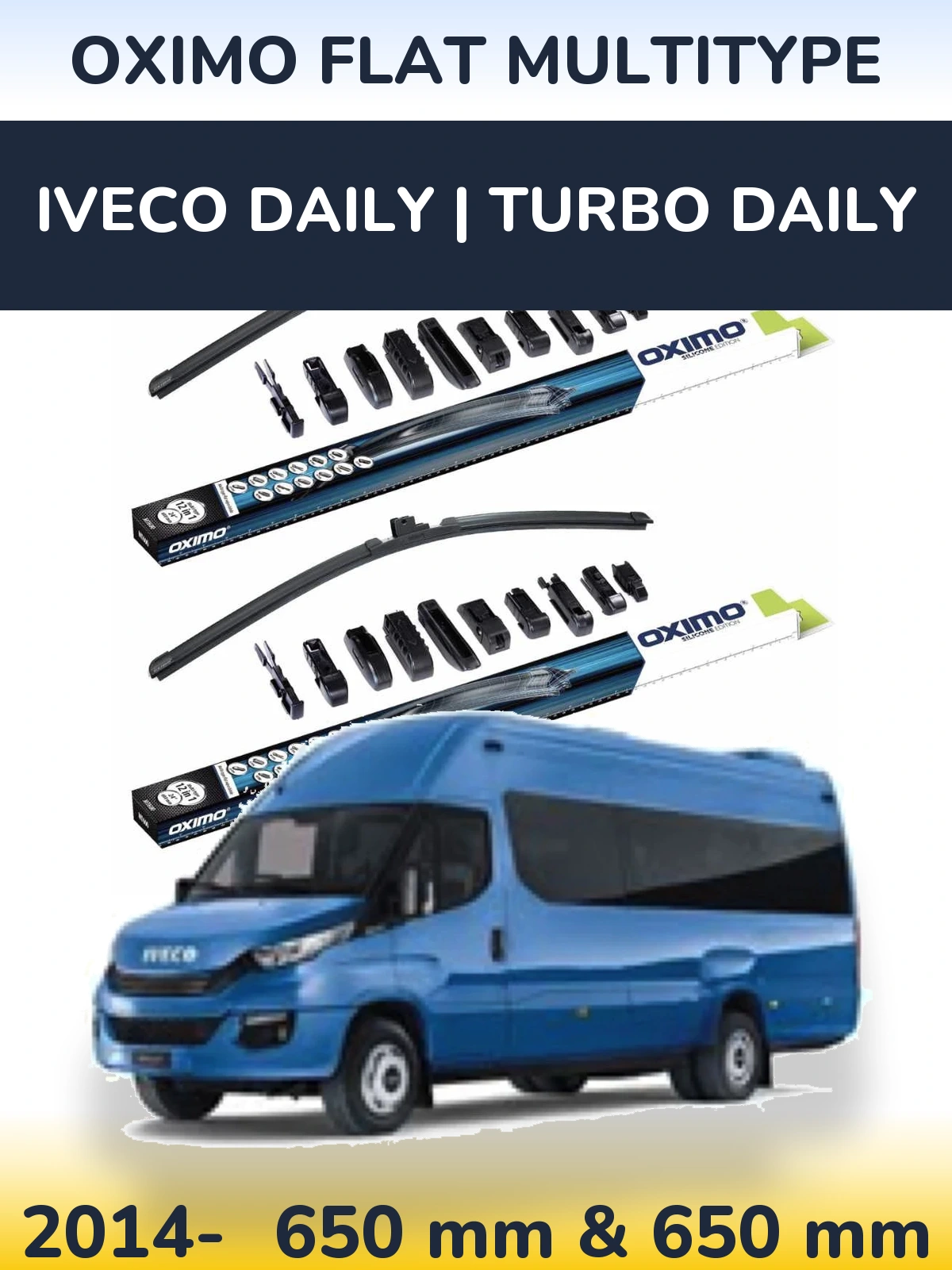Komplet przednich wycieraczek Oximo Flat MultiType 650 & 650 mm do Iveco Daily | Turbo Daily 2014-2026