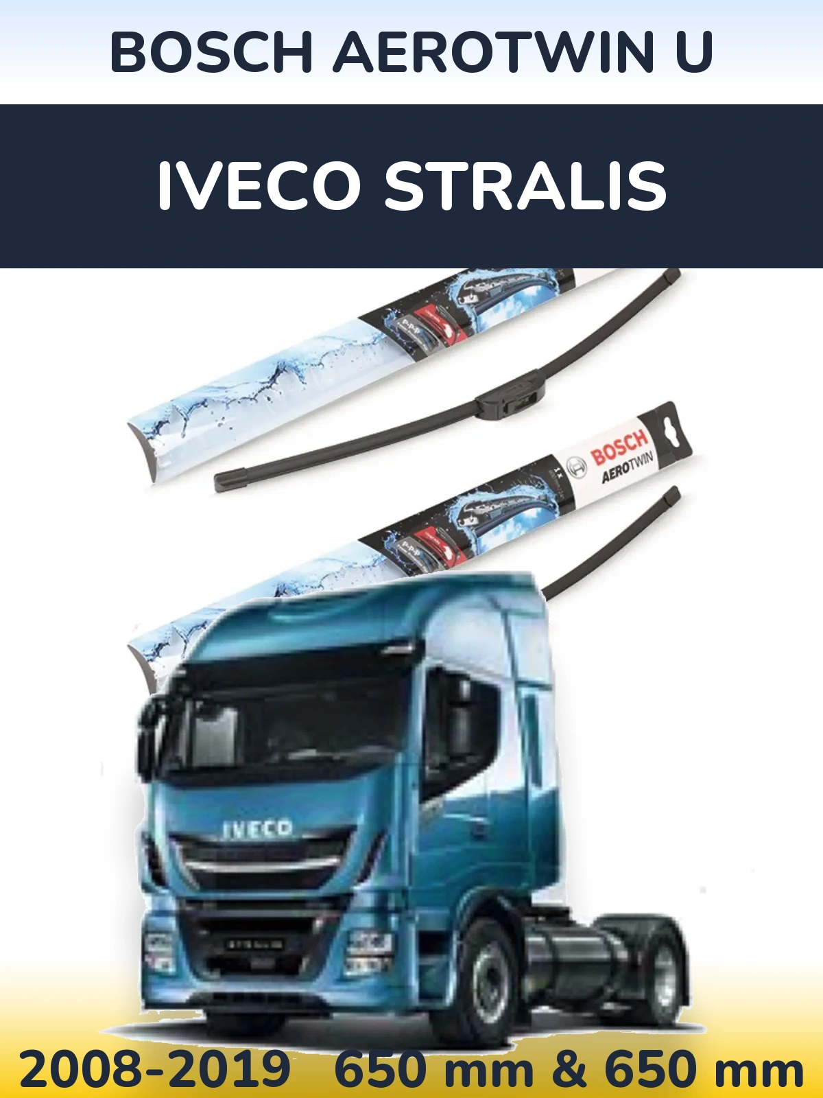 Komplet przednich wycieraczek BOSCH AeroTwin U 650 & 650 mm do Iveco Stralis 2008-2019