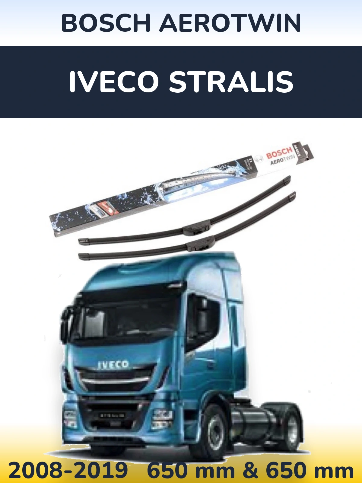 Комплект передних дворников BOSCH AeroTwin 650 & 650 мм для Iveco Stralis 2008-2019
