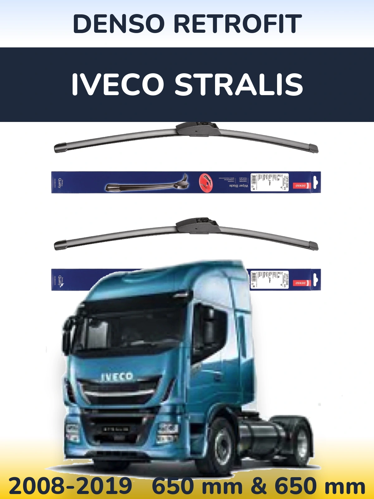 Комплект передних дворников Denso Retrofit 650 & 650 мм для Iveco Stralis 2008-2019