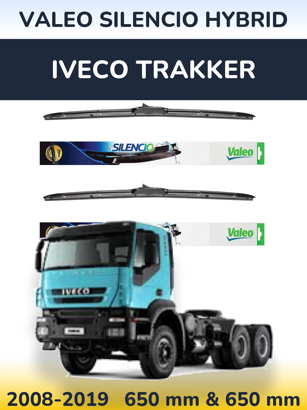 Komplet przednich wycieraczek Valeo Silencio Hybrid 650 & 650 mm do Iveco Trakker 2008-2019