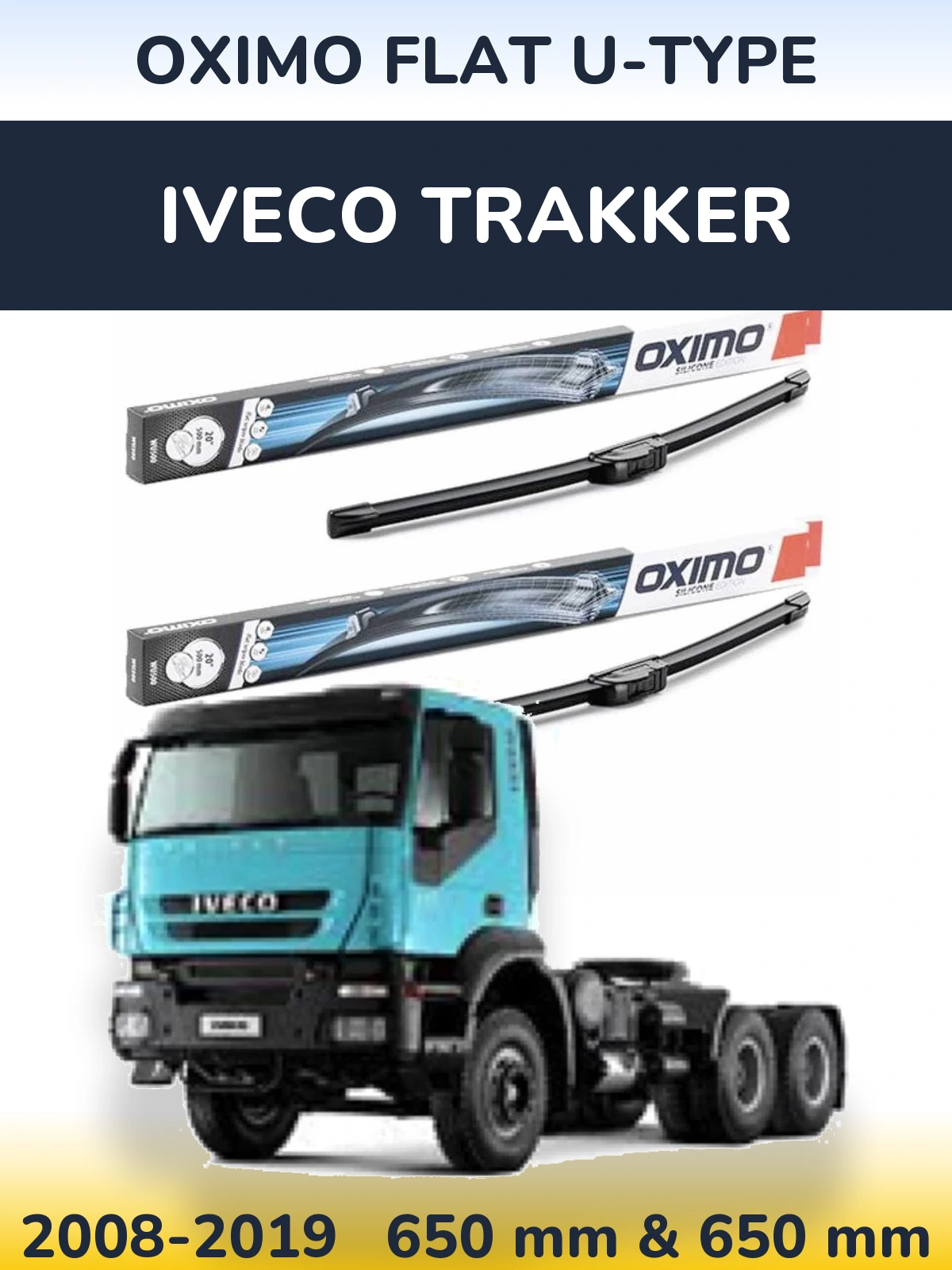 Комплект передних дворников Oximo Flat U-type 650 & 650 мм для Iveco Trakker 2008-2019
