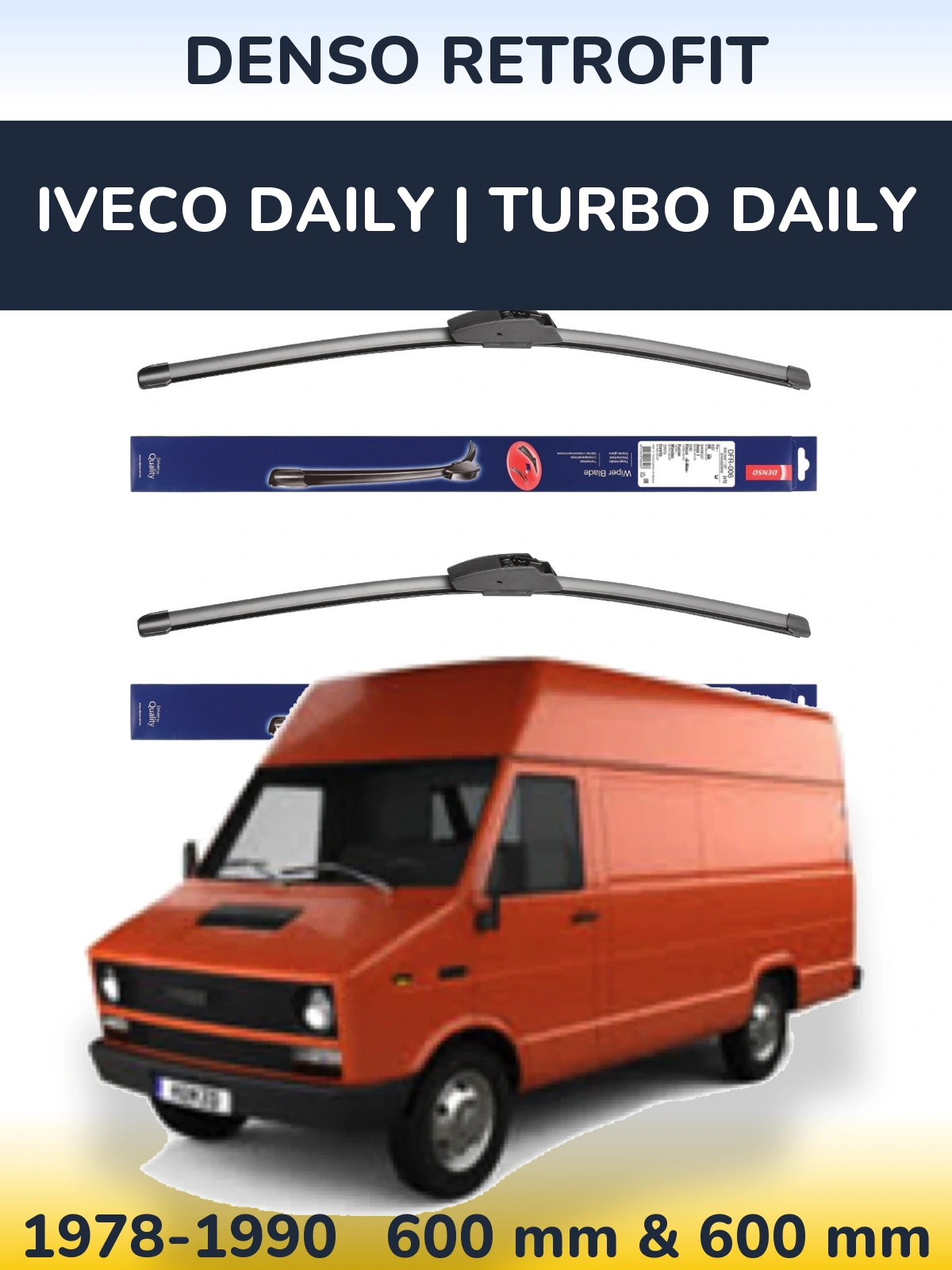 Komplet przednich wycieraczek Denso Retrofit 600 & 600 mm do Iveco Daily | Turbo Daily 1978-1990