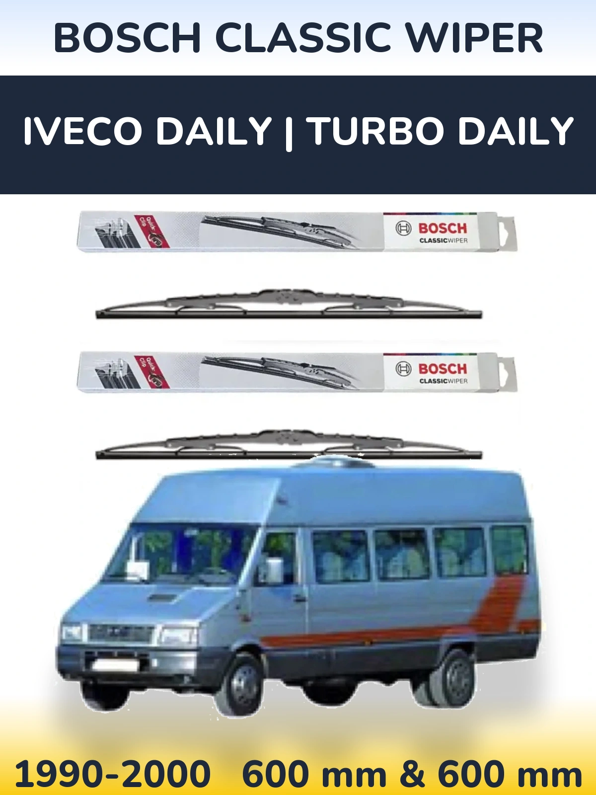 Комплект передних дворников BOSCH Classic Wiper 600 & 600 мм для Iveco Daily | Turbo Daily 1990-2000
