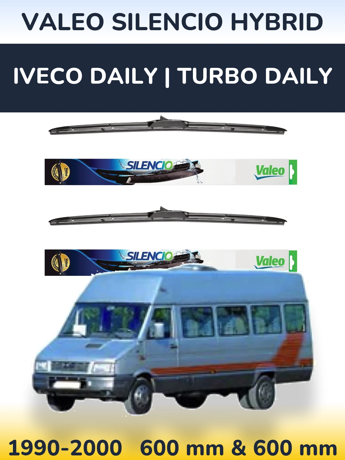 Комплект передних дворников Valeo Silencio Hybrid 600 & 600 мм для Iveco Daily | Turbo Daily 1990-2000