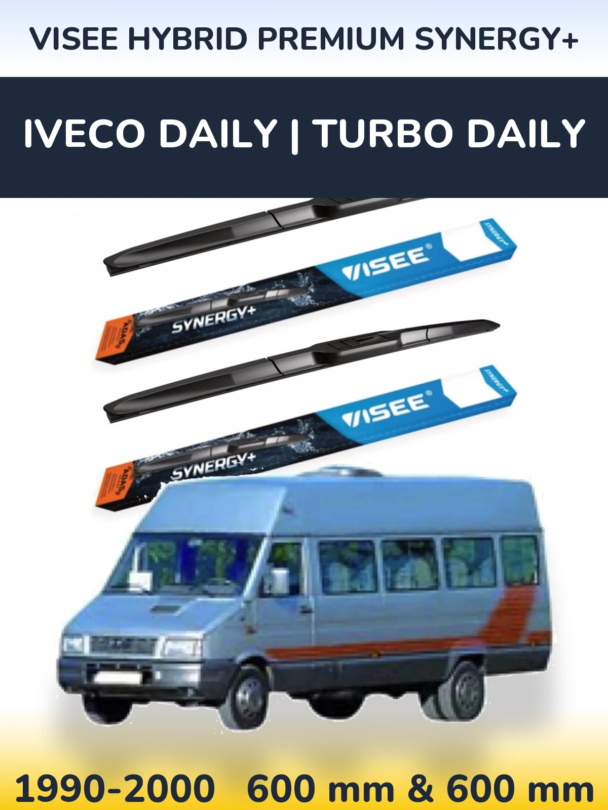 Komplet przednich wycieraczek VISEE HYBRID PREMIUM SYNERGY+ 600 & 600 mm do Iveco Daily | Turbo Daily 1990-2000