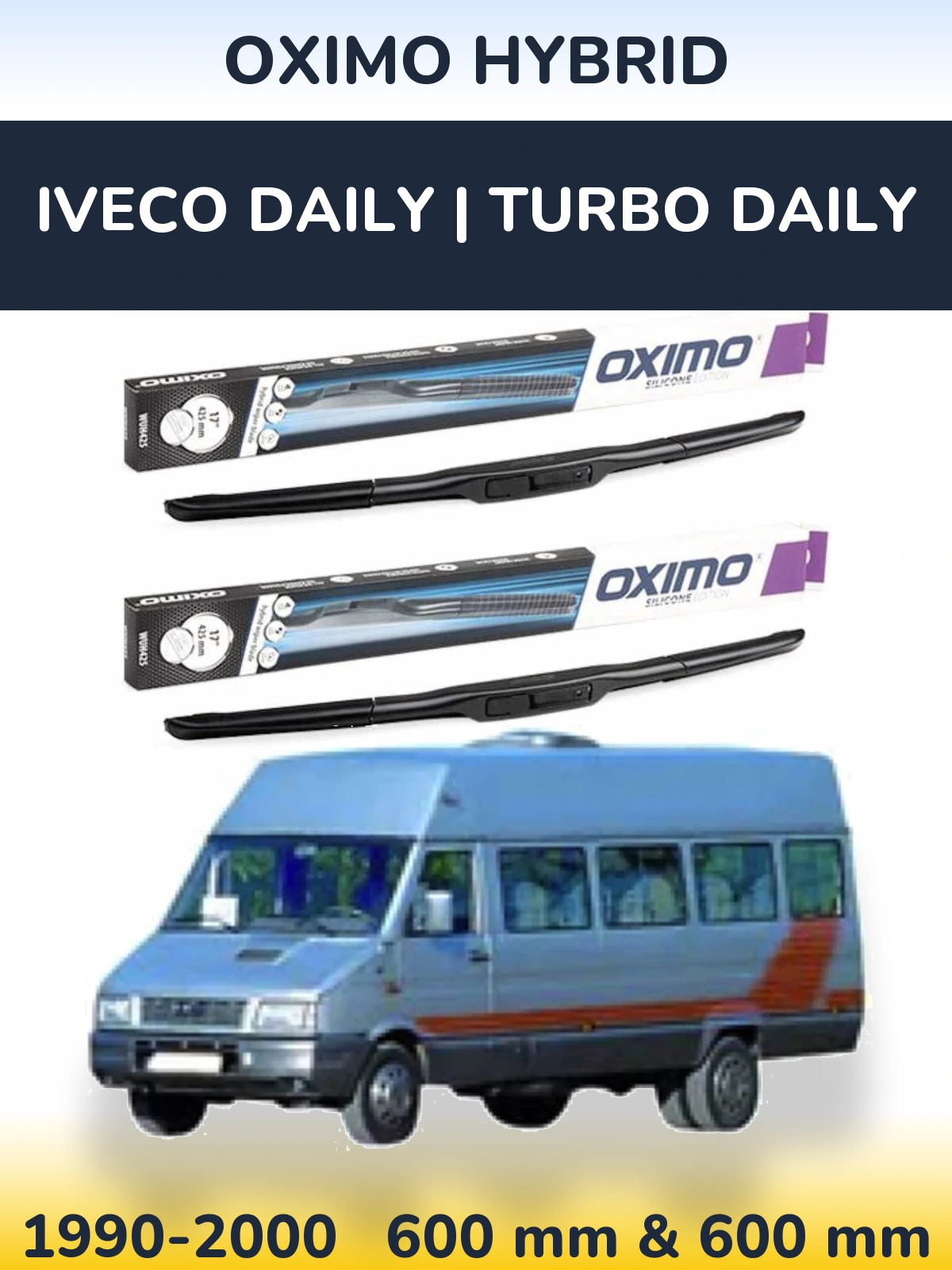 Комплект передних дворников Oximo Hybrid 600 & 600 мм для Iveco Daily | Turbo Daily 1990-2000