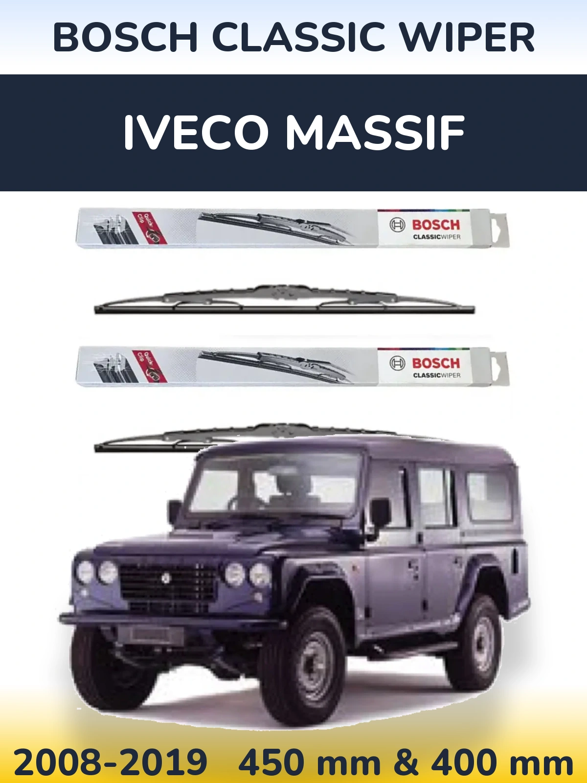 Komplet przednich wycieraczek BOSCH Classic Wiper 450 & 400 mm do Iveco Massif 2008-2019