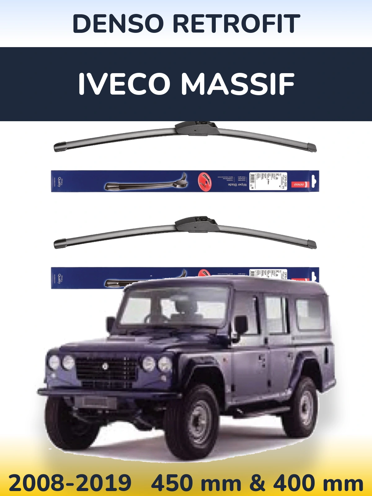 Komplet przednich wycieraczek Denso Retrofit 450 & 400 mm do Iveco Massif 2008-2019