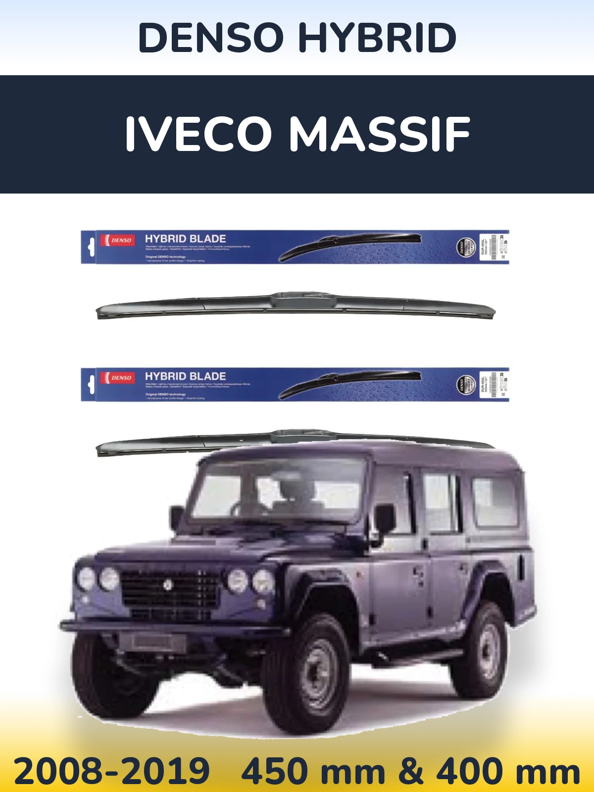 Komplet przednich wycieraczek Denso Hybrid 450 & 400 mm do Iveco Massif 2008-2019
