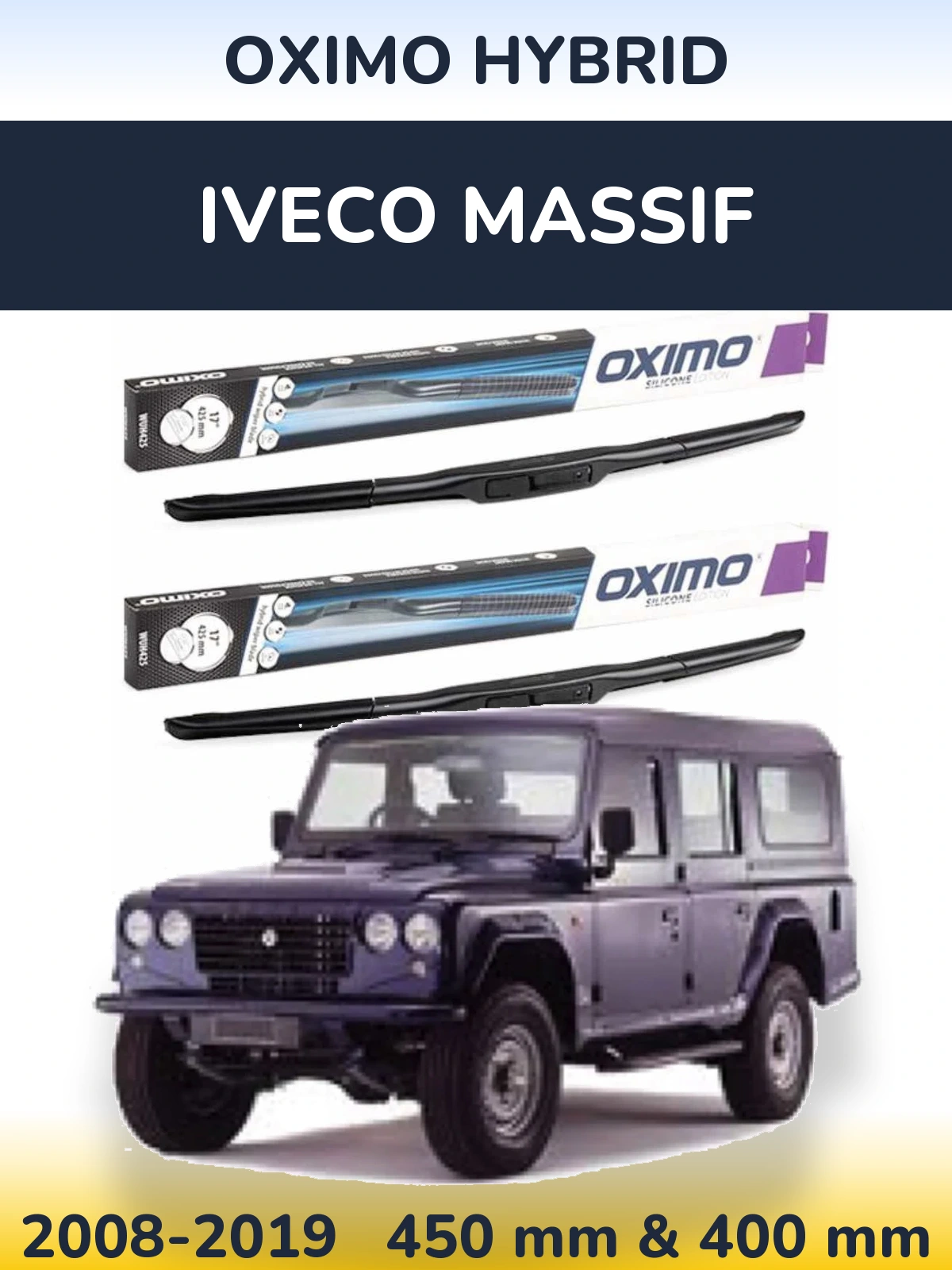 Комплект передних дворников Oximo Hybrid 450 & 400 мм для Iveco Massif 2008-2019